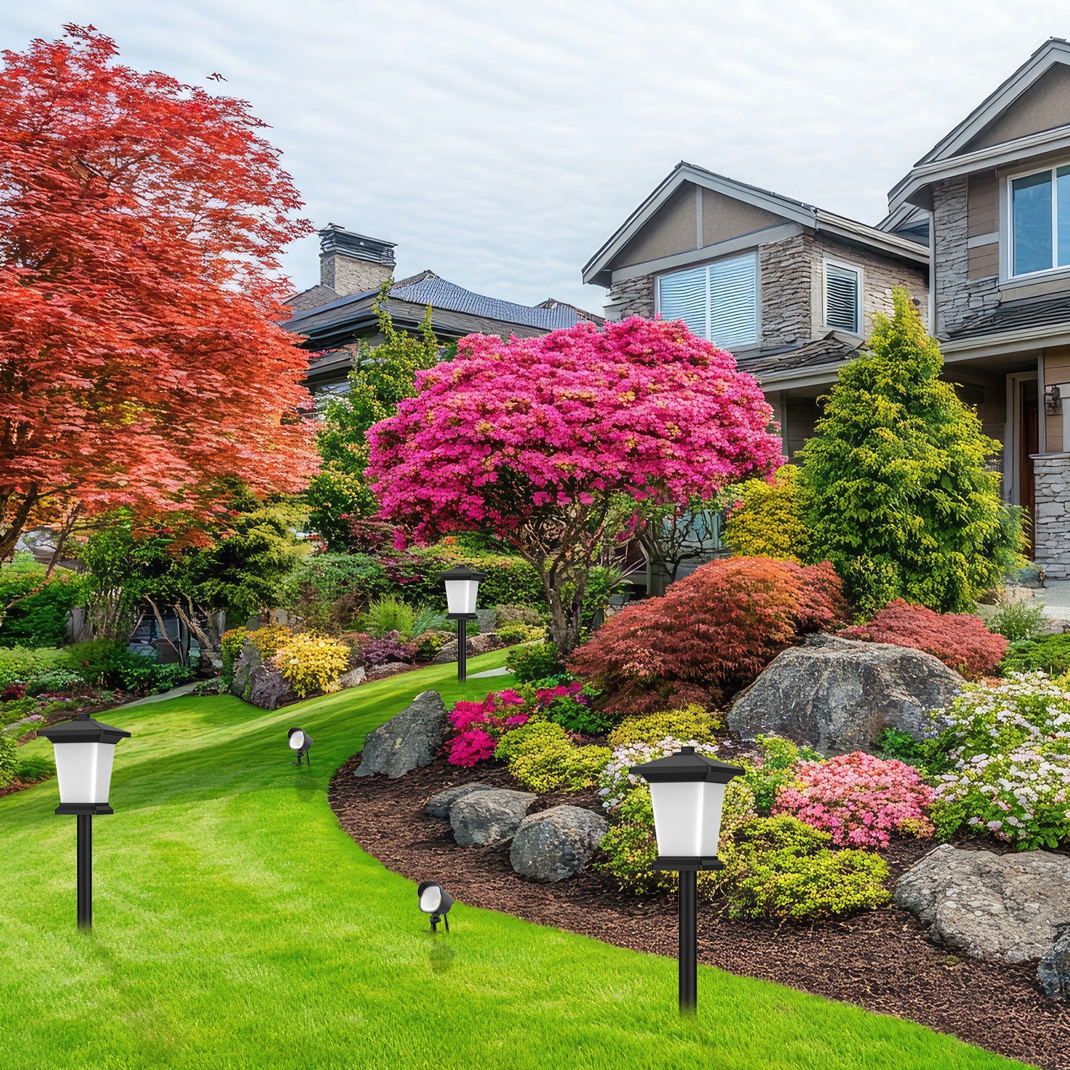 slide 6 of 6, Harbor Breeze 200 -Lumens 68 -Watt black Line voltage Plug-in LED Outdoor Path Light ( 3000-K ), 1 ct