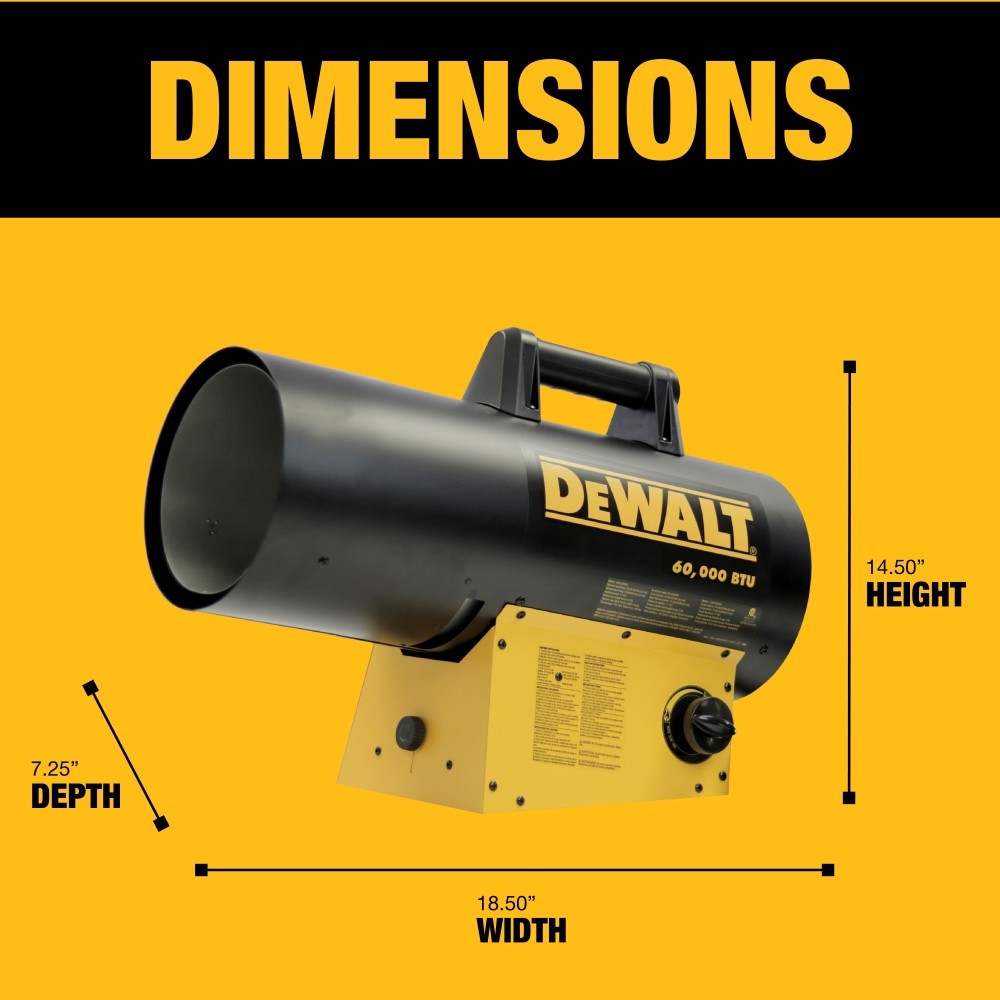 slide 5 of 6, DEWALT DeWalt forced air propane 60000 -BTU Outdoor Portable Forced air Propane Heater, 1 ct