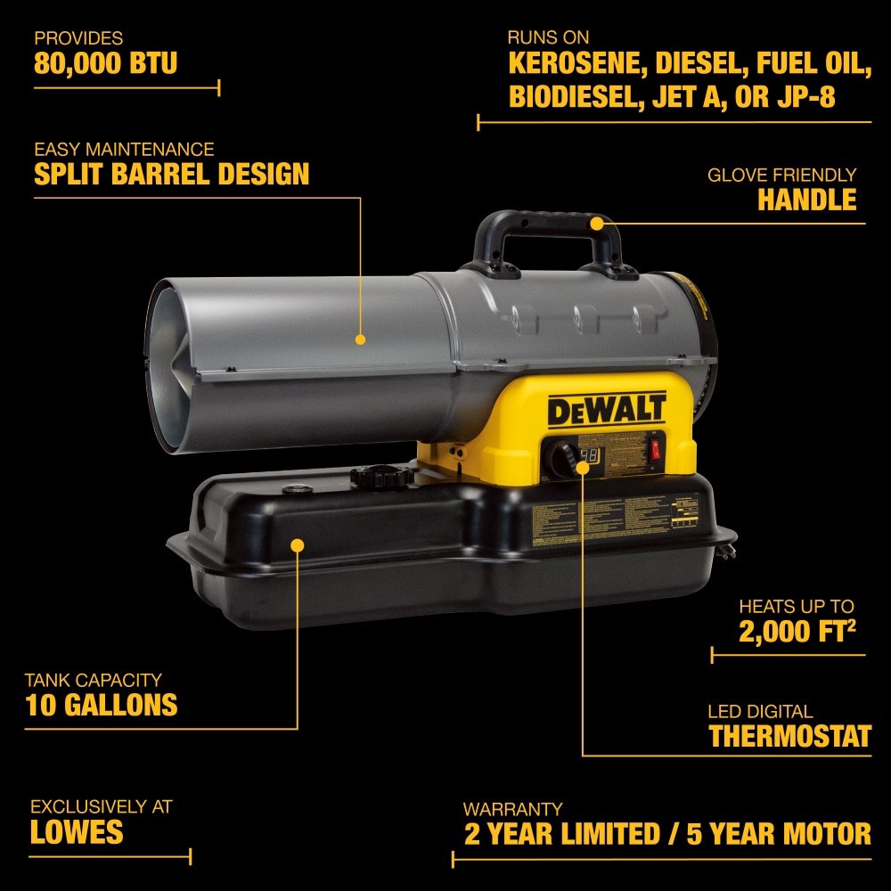 slide 4 of 6, DEWALT 80000 -BTU Forced air Outdoor Kerosene Heater, 1 ct