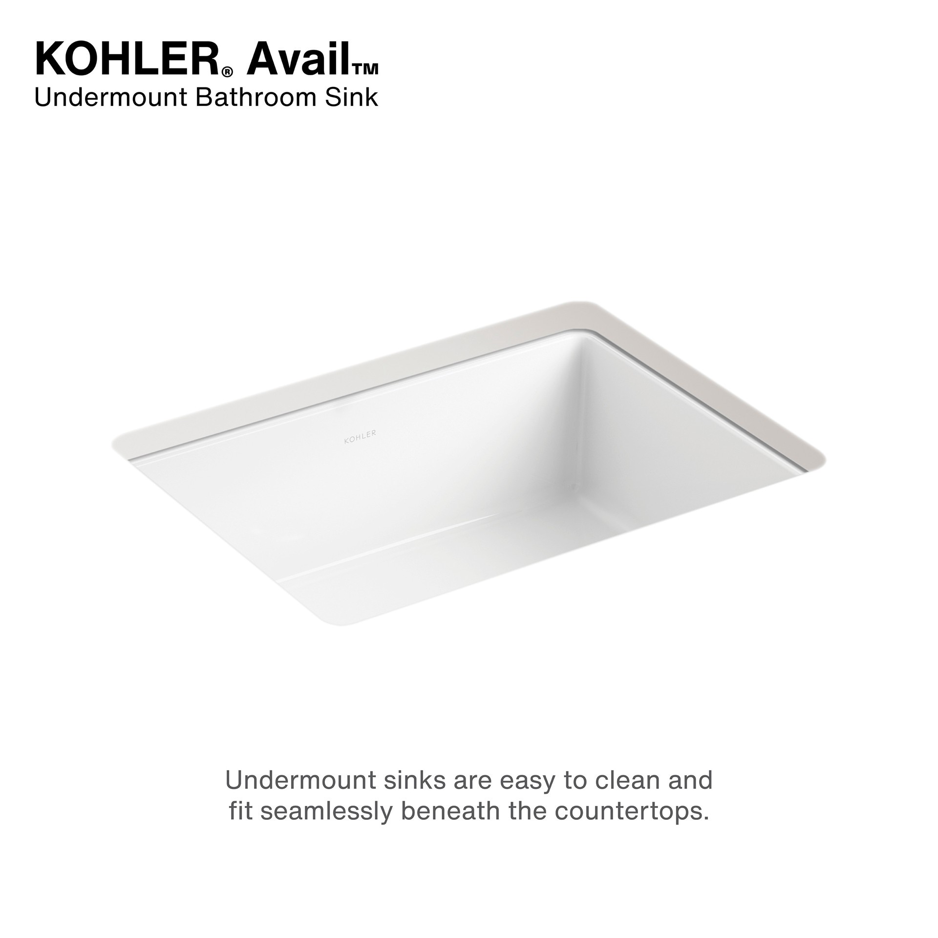 slide 4 of 6, KOHLER Avail Vitreous China 13.57-in Undermount Rectangular Transitional White Bathroom Sink, 1 ct