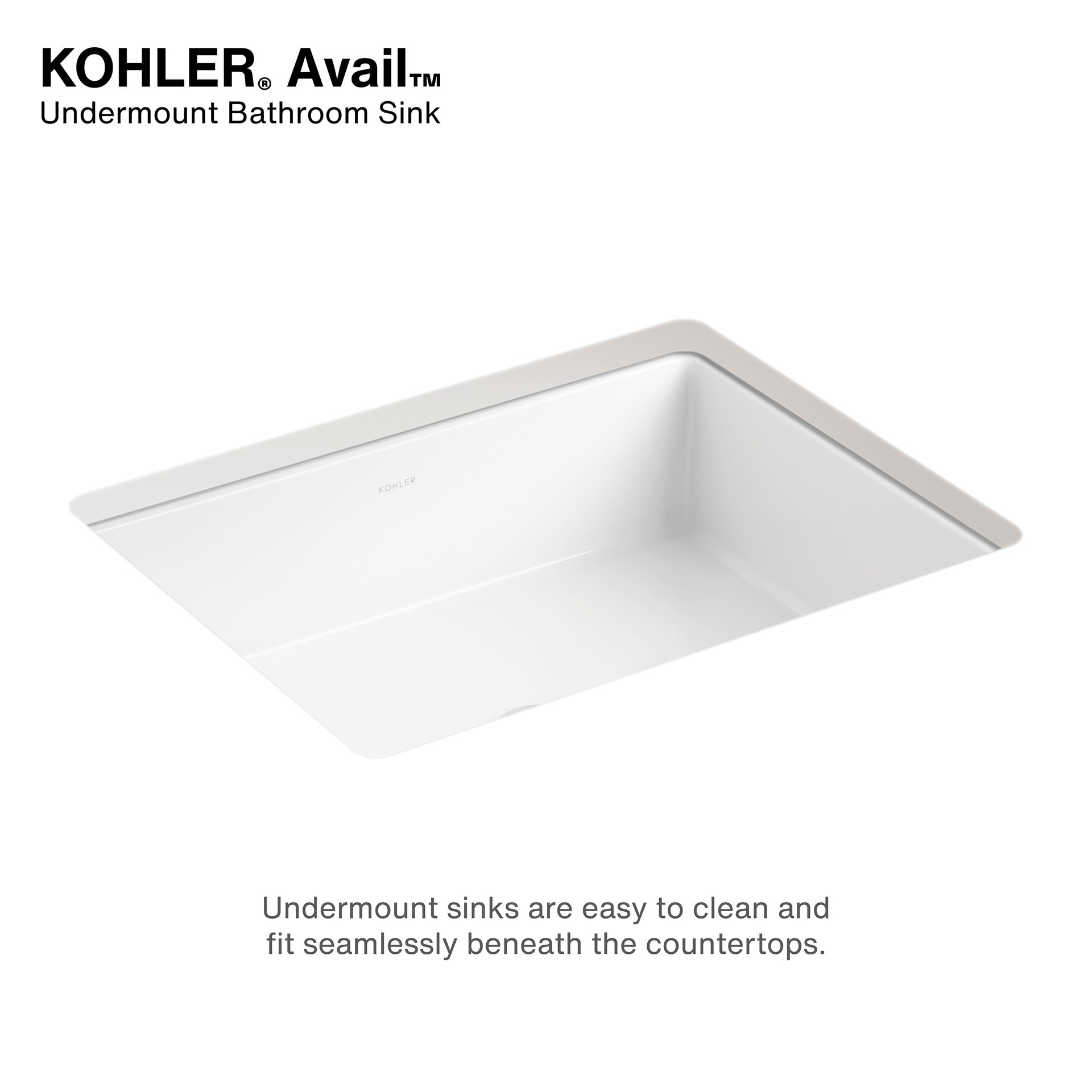 slide 4 of 6, KOHLER Avail Vitreous China 15.59-in Undermount Rectangular Transitional White Bathroom Sink, 1 ct