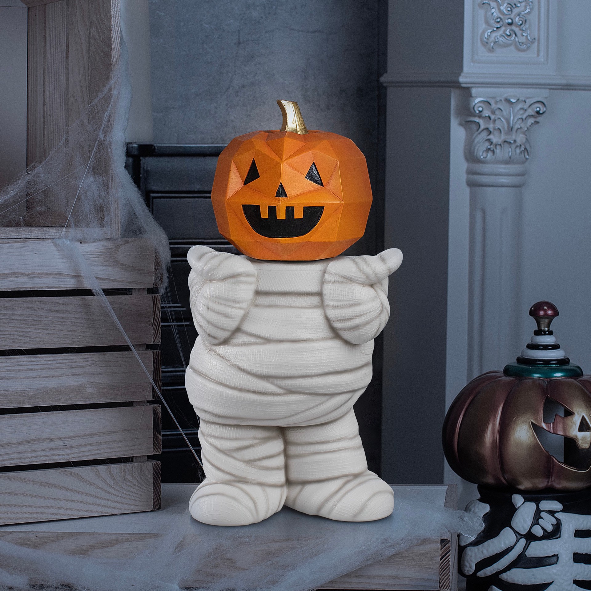 slide 6 of 6, Haunted Living 10.5-in Mummy Pumpkin Stand, 1 ct