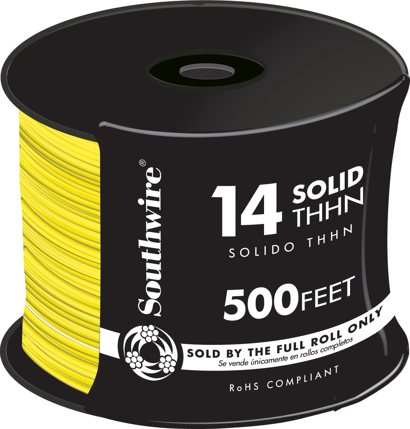 slide 1 of 4, Southwire 500-ft 14 -AWG Yellow Solid Copper THHN wire ( By-the-roll ), 1 ct