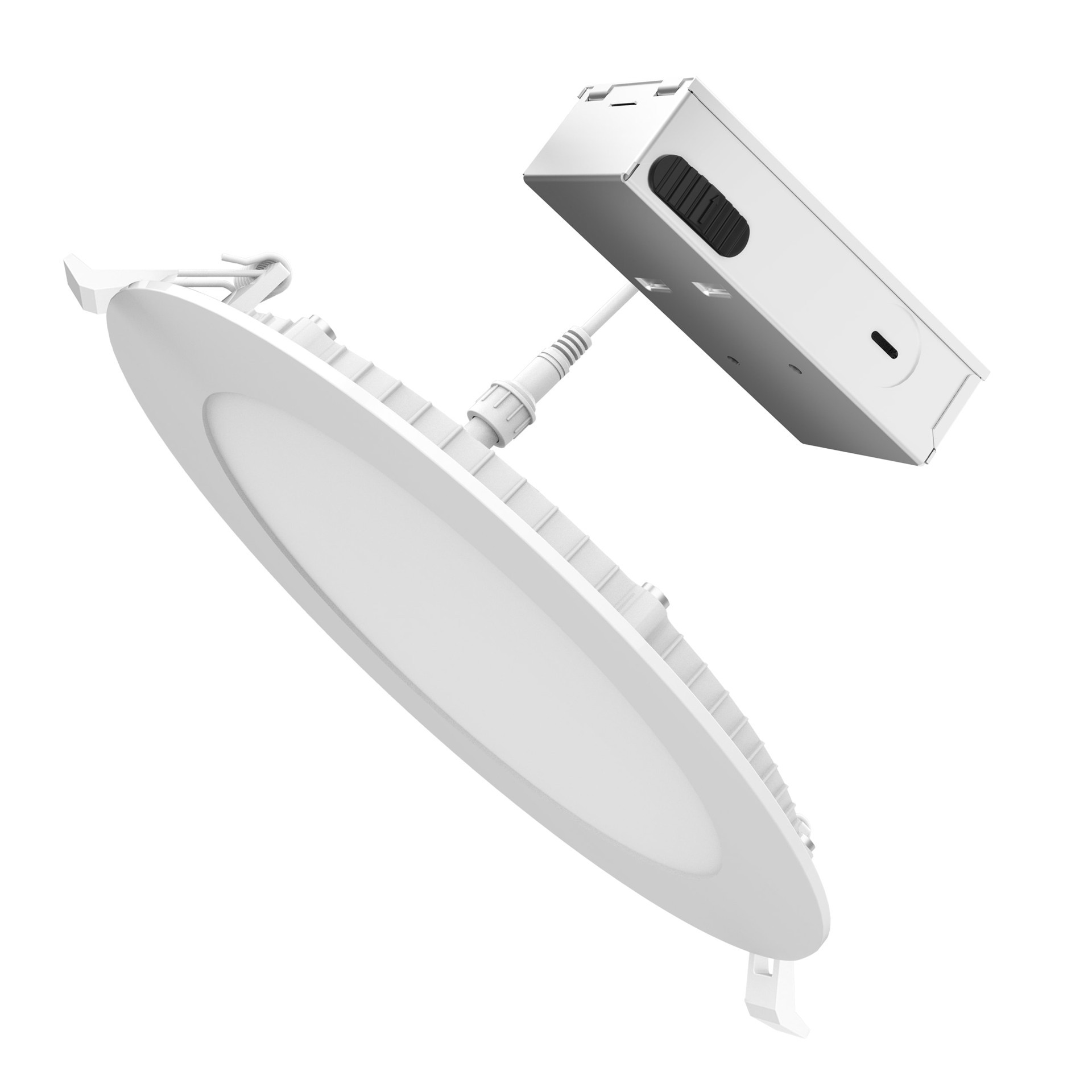 slide 2 of 6, Utilitech White/ Black 6-in 850 -Lumens Switchable white Round Dimmable LED Canless Wet rated Recessed Downlight 4 -Pack, 1 ct