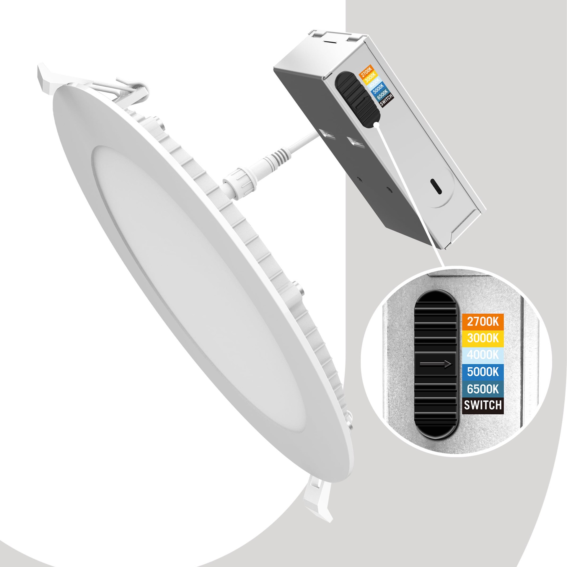 slide 3 of 6, Utilitech White/ Black 6-in 850 -Lumens Switchable white Round Dimmable LED Canless Wet rated Recessed Downlight 4 -Pack, 1 ct