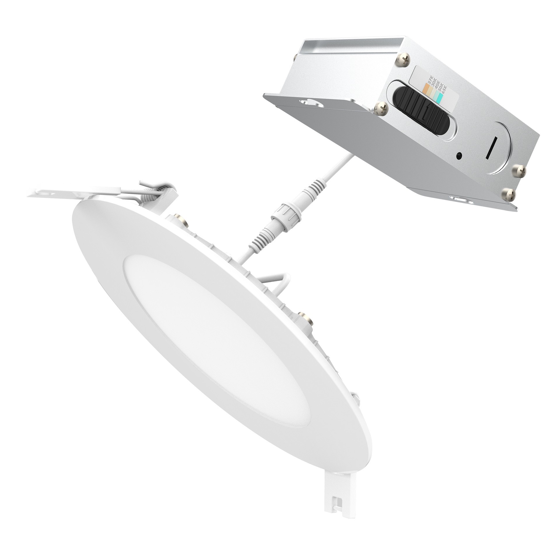 slide 2 of 6, Utilitech White 4-in 750 -Lumens Switchable white Round Dimmable LED Canless Wet rated Recessed Downlight 6 -Pack, 1 ct