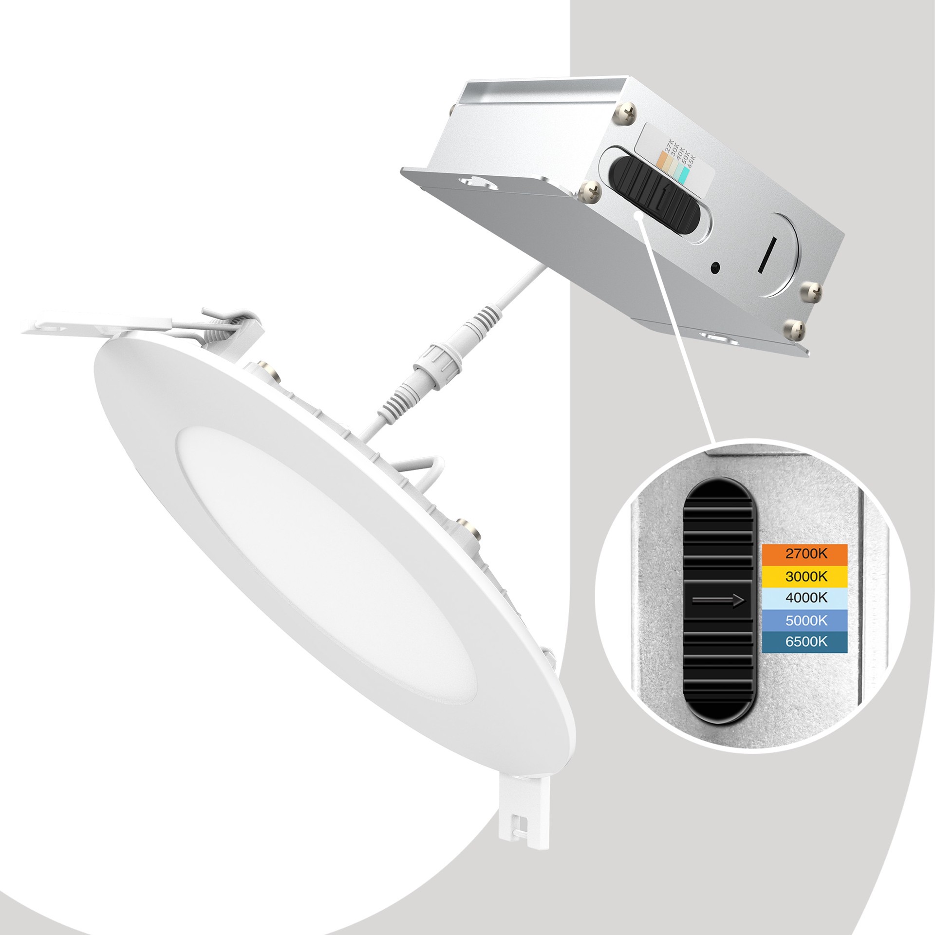 slide 3 of 6, Utilitech White 4-in 750 -Lumens Switchable white Round Dimmable LED Canless Wet rated Recessed Downlight 6 -Pack, 1 ct