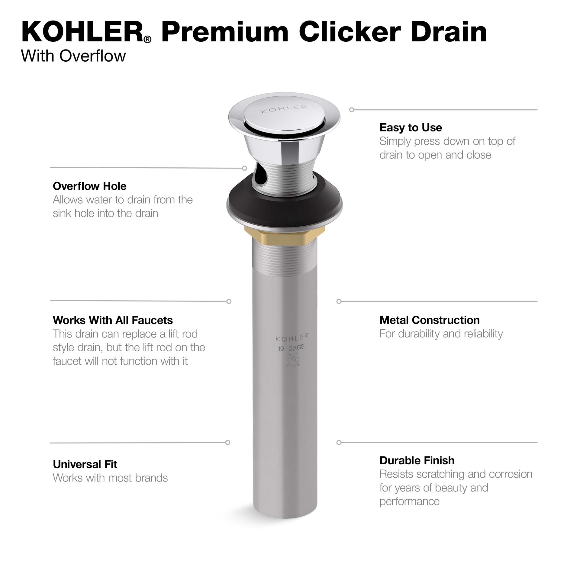 slide 3 of 3, KOHLER Matte Black Bathroom Sink pop up drain, 1 ct