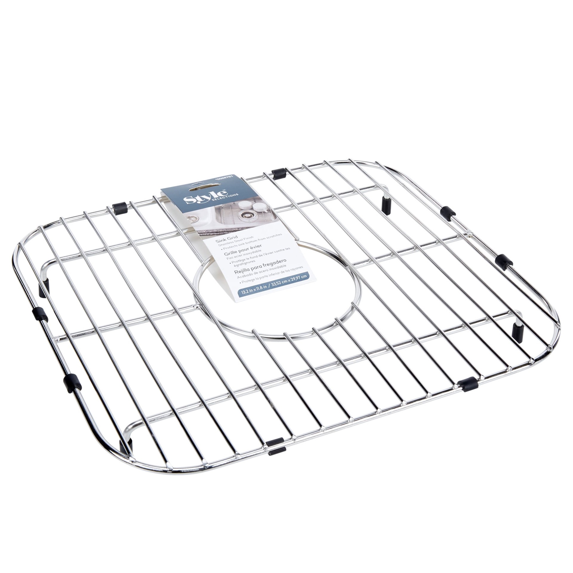 slide 3 of 6, Style Selections 11.81-in x 13.19-in Center Drain Stainless steel Sink grid, 1 ct