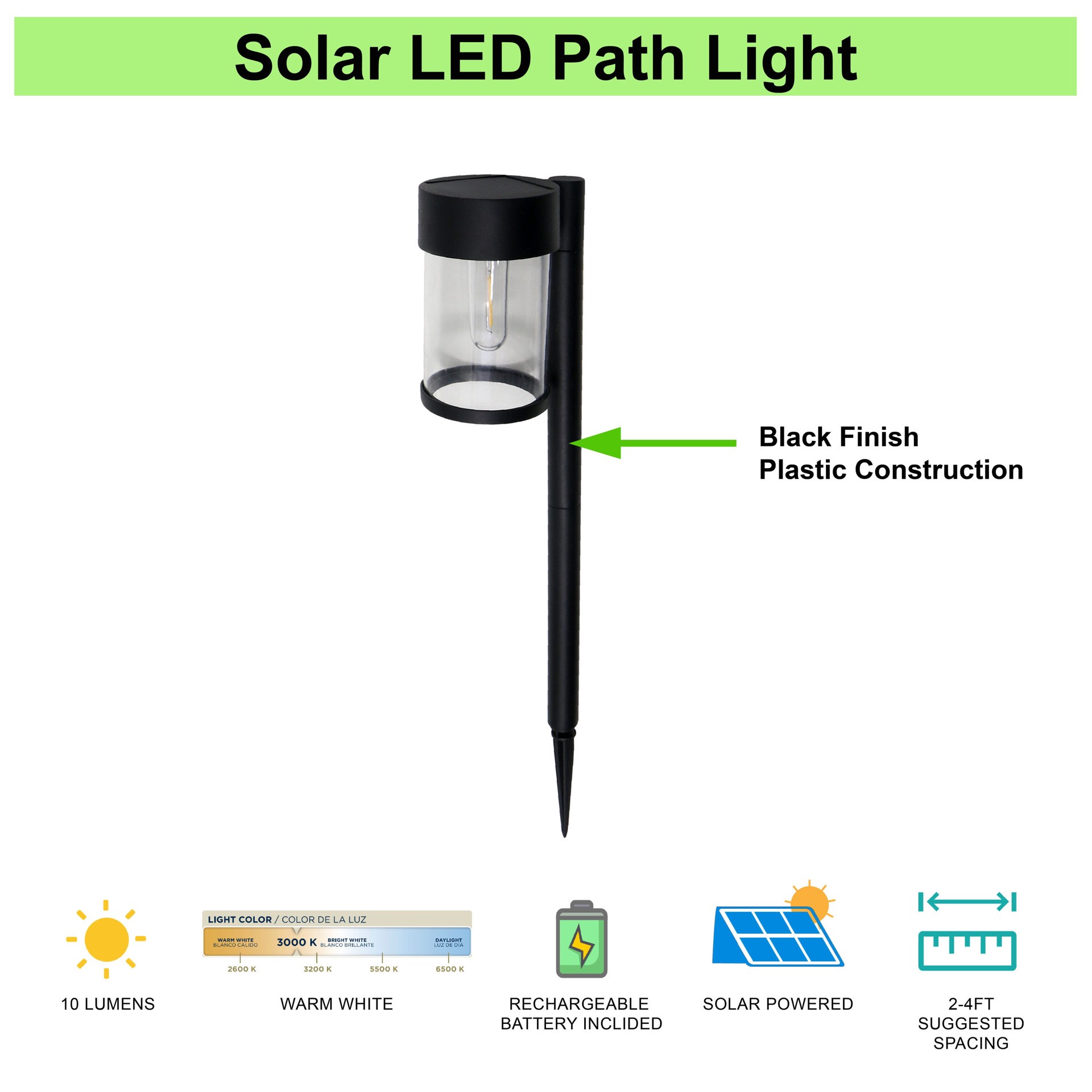 slide 2 of 6, Harbor Breeze 10LM solar path light 10 -Lumens 0.01 -Watt black Solar LED Outdoor Path Light ( 3000-K ), 1 ct