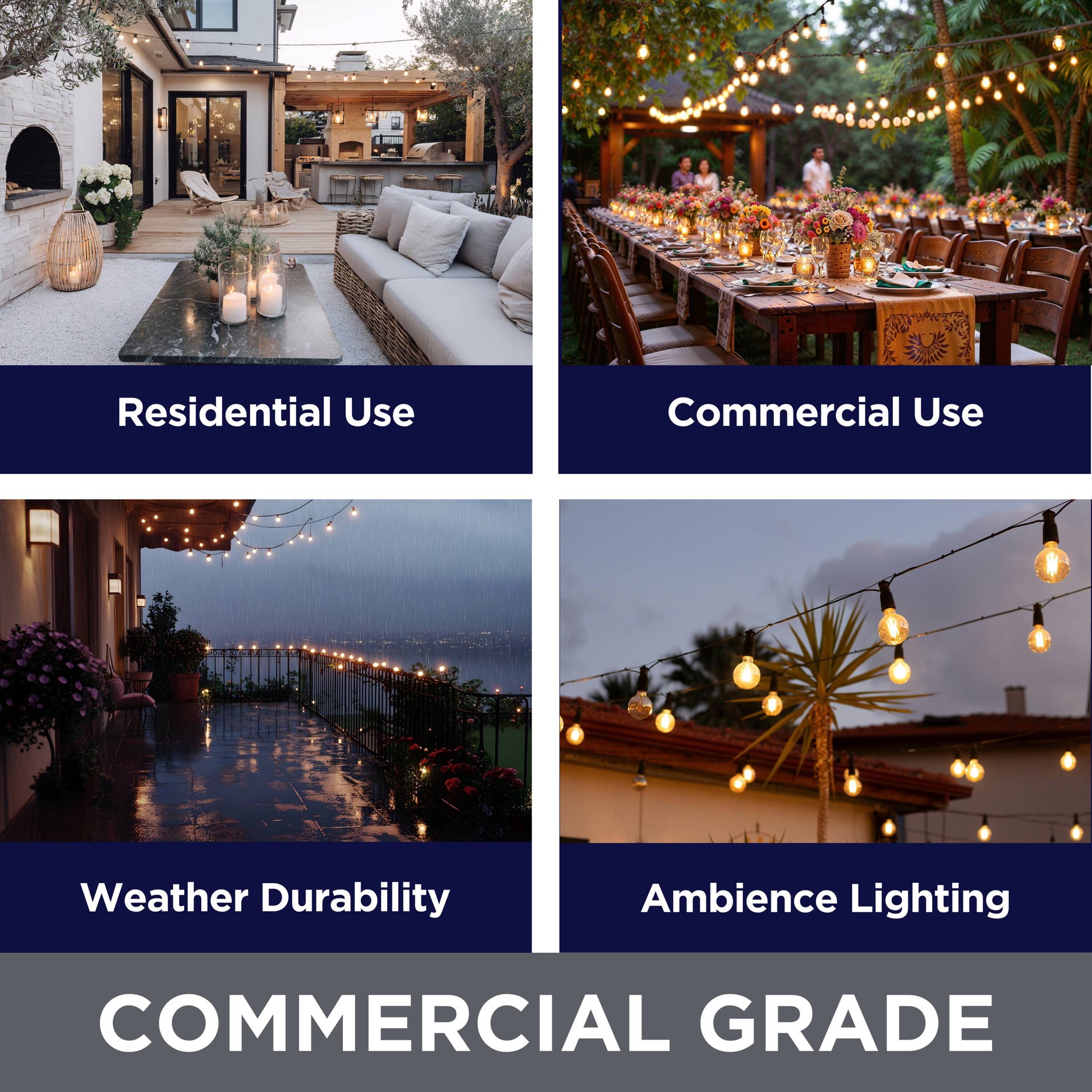slide 4 of 6, Harbor Breeze 48-ft Plug-in Black Indoor/Outdoor String Light with 24 White -Light LED Edison Bulbs, 1 ct