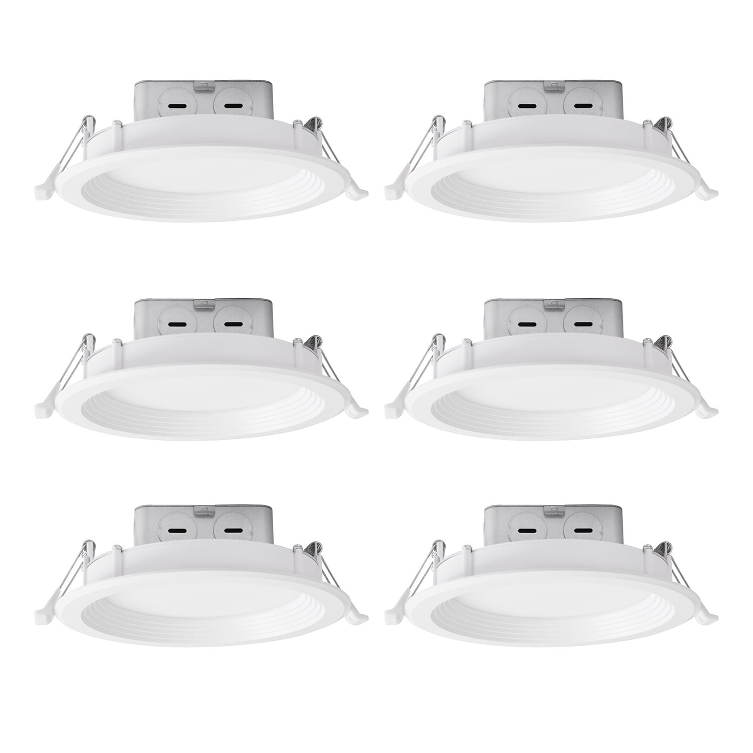 slide 1 of 6, Utilitech White 6-in 850 -Lumens Switchable white Round Dimmable LED Canless Wet rated Recessed Downlight 6 -Pack, 1 ct