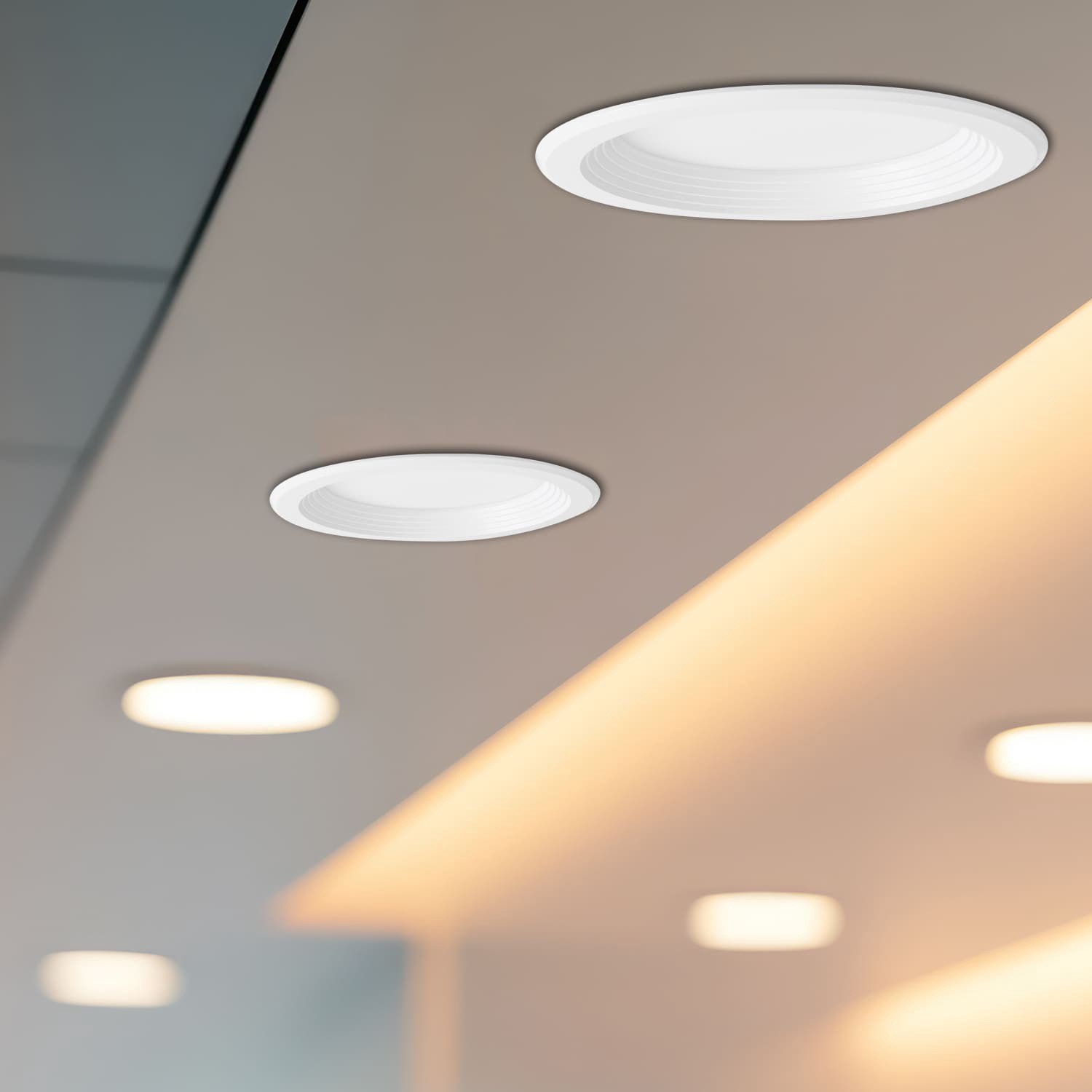 slide 6 of 6, Utilitech White 6-in 850 -Lumens Switchable white Round Dimmable LED Canless Wet rated Recessed Downlight 6 -Pack, 1 ct