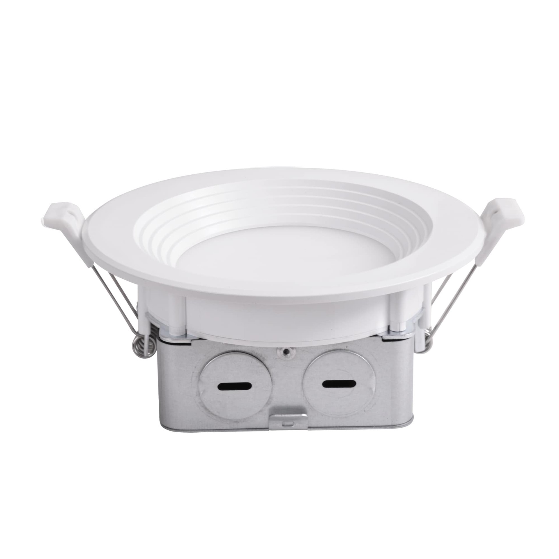 slide 2 of 6, Utilitech White 4-in 600 -Lumens Switchable white Round Dimmable LED Canless Wet rated Recessed Downlight 6 -Pack, 1 ct