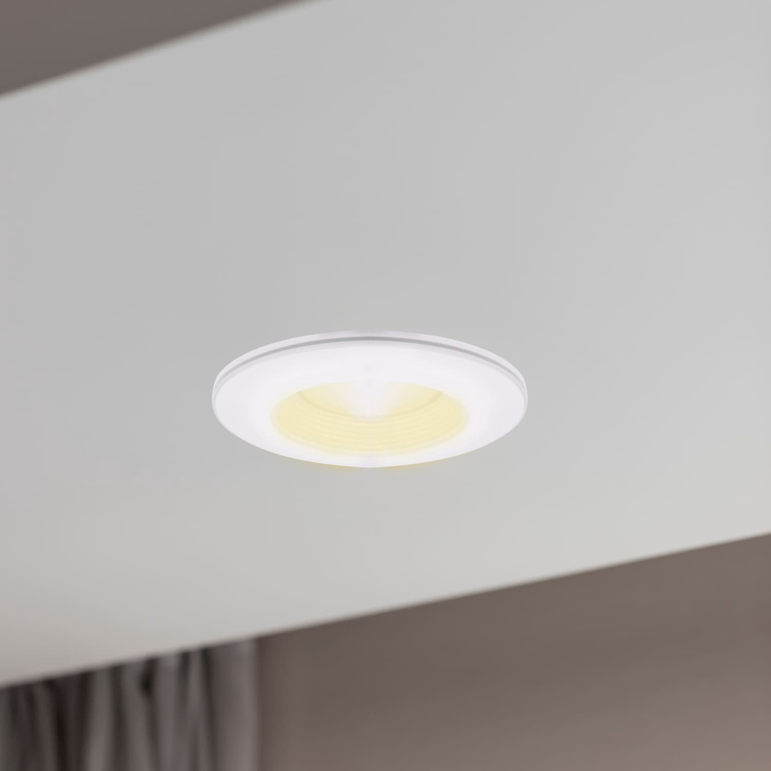 slide 4 of 6, Utilitech white 5-in or 6-in 850 -Lumens Warm White Round Dimmable LED Damp rated Recessed Downlight, 1 ct
