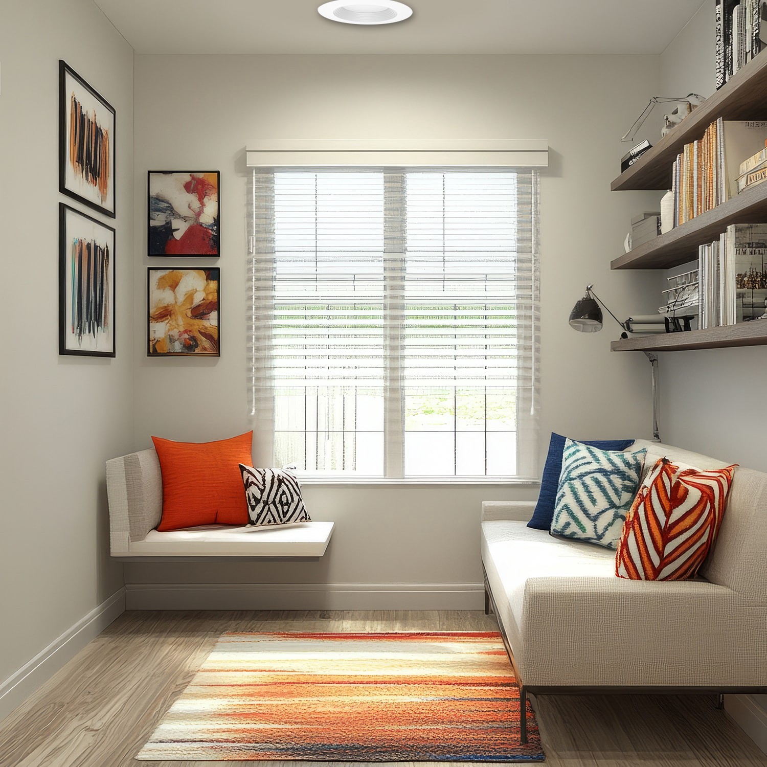 slide 6 of 6, Utilitech white 5-in or 6-in 850 -Lumens Warm White Round Dimmable LED Damp rated Recessed Downlight, 1 ct