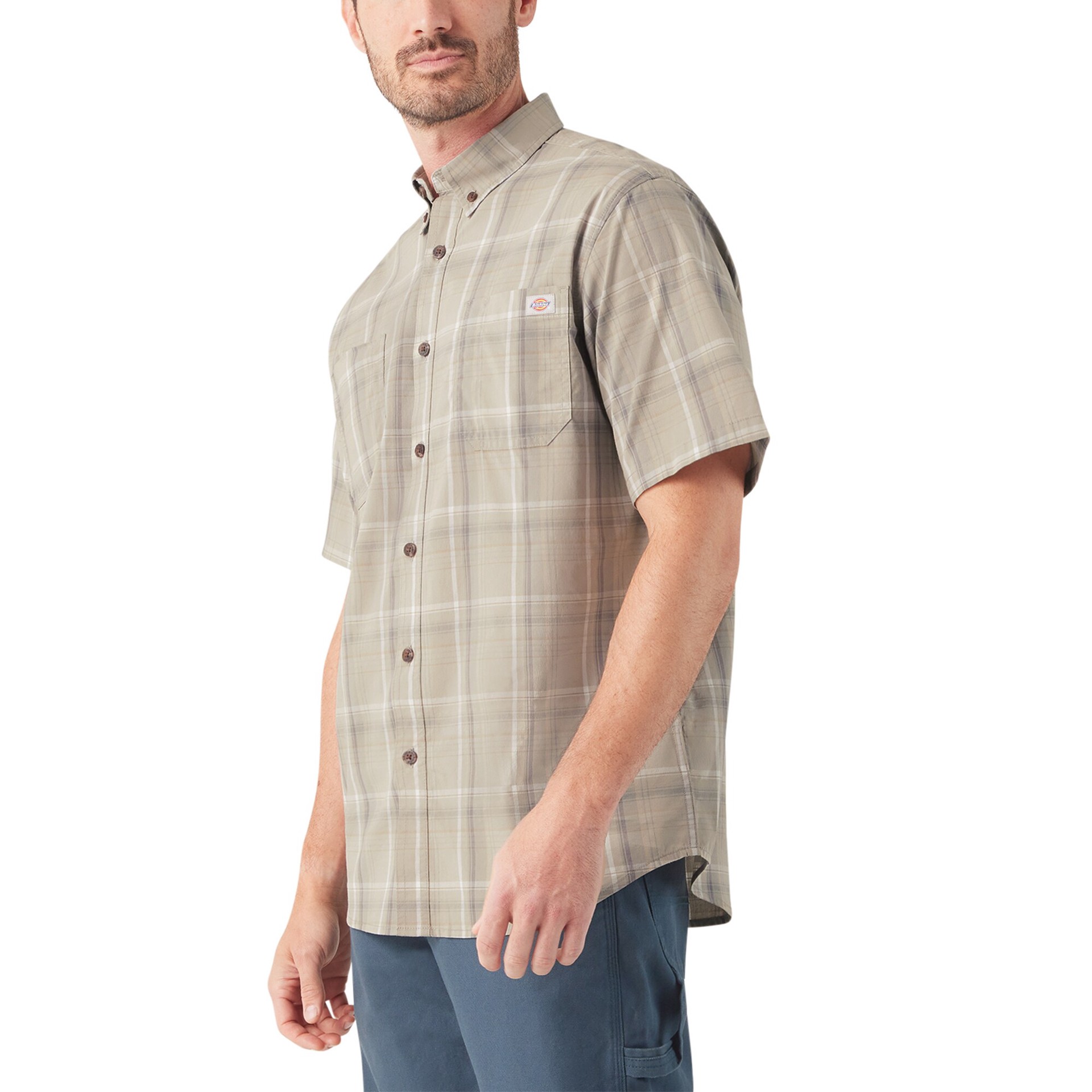 slide 3 of 4, Dickies Men's Brown Twill Short sleeve Solid Button-down shirt ( Medium ), 1 ct