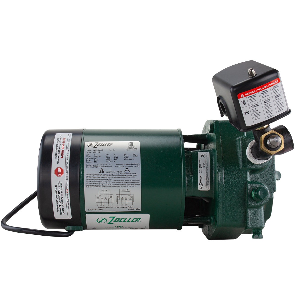 slide 3 of 6, Zoeller 1-HP 115 and 230 -Volt 16-Gallon Cast iron Deep well jet pump, 1 ct