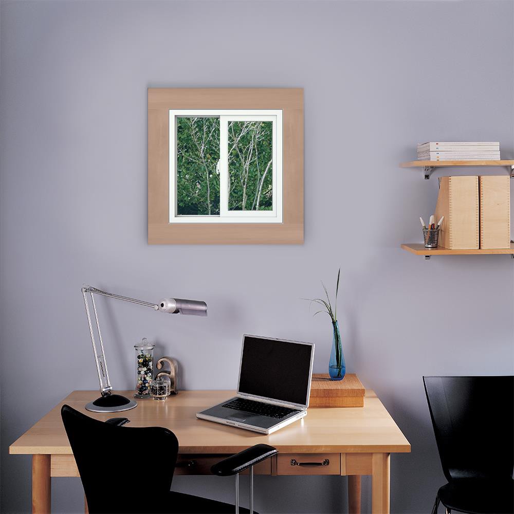 slide 4 of 6, JELD-WEN V-2500 23-1/2-in x 23-1/2-in White Exterior White Interior Left-Handed Vinyl Sliding Window Annealed Glass (Full Screen Included), 1 ct