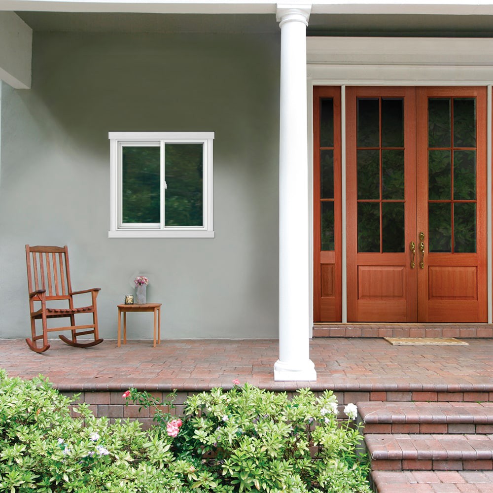 slide 2 of 6, JELD-WEN V-2500 35-1/2-in x 35-1/2-in White Exterior White Interior Left-Handed Vinyl Sliding Window Annealed Glass (Full Screen Included), 1 ct