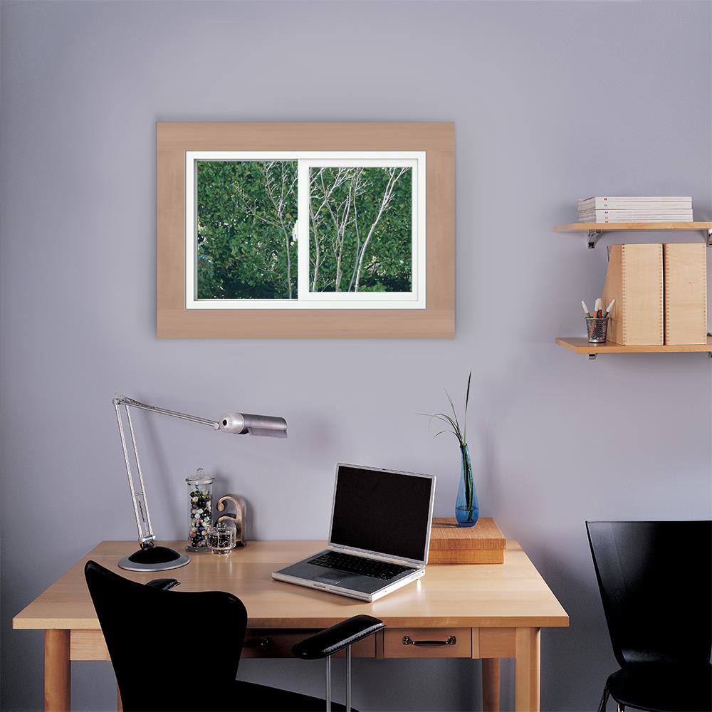 slide 4 of 6, JELD-WEN V-2500 23-1/2-in x 35-1/2-in White Exterior White Interior Left-Handed Vinyl Sliding Window Annealed Glass (Full Screen Included), 1 ct