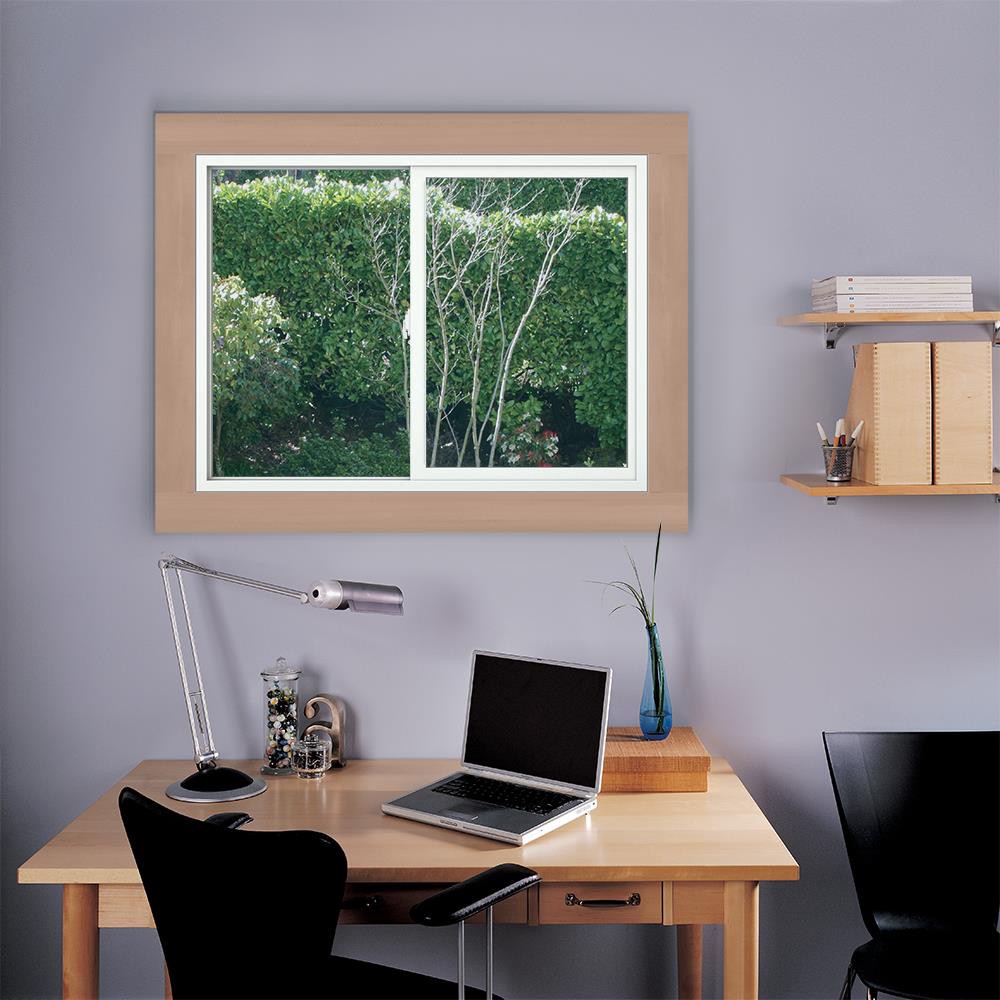 slide 4 of 6, JELD-WEN V-2500 47-1/2-in x 35-1/2-in White Exterior White Interior Left-Handed Vinyl Sliding Window Annealed Glass (Full Screen Included), 1 ct