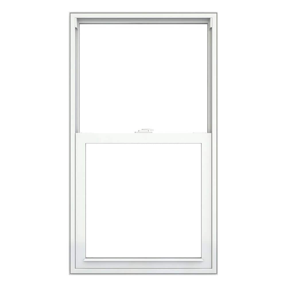 slide 2 of 6, JELD-WEN V-2500 31-3/4-in x 53-1/2-in White Exterior Vinyl Replacement Single Hung Window Low-E argon Double Pane Glass (Half Screen Included), 1 ct
