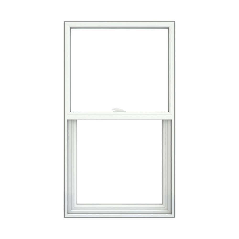 slide 1 of 6, JELD-WEN V-2500 31-3/4-in x 37-1/2-in White Exterior Vinyl Replacement Single Hung Window Low-E argon Double Pane Glass (Half Screen Included), 1 ct