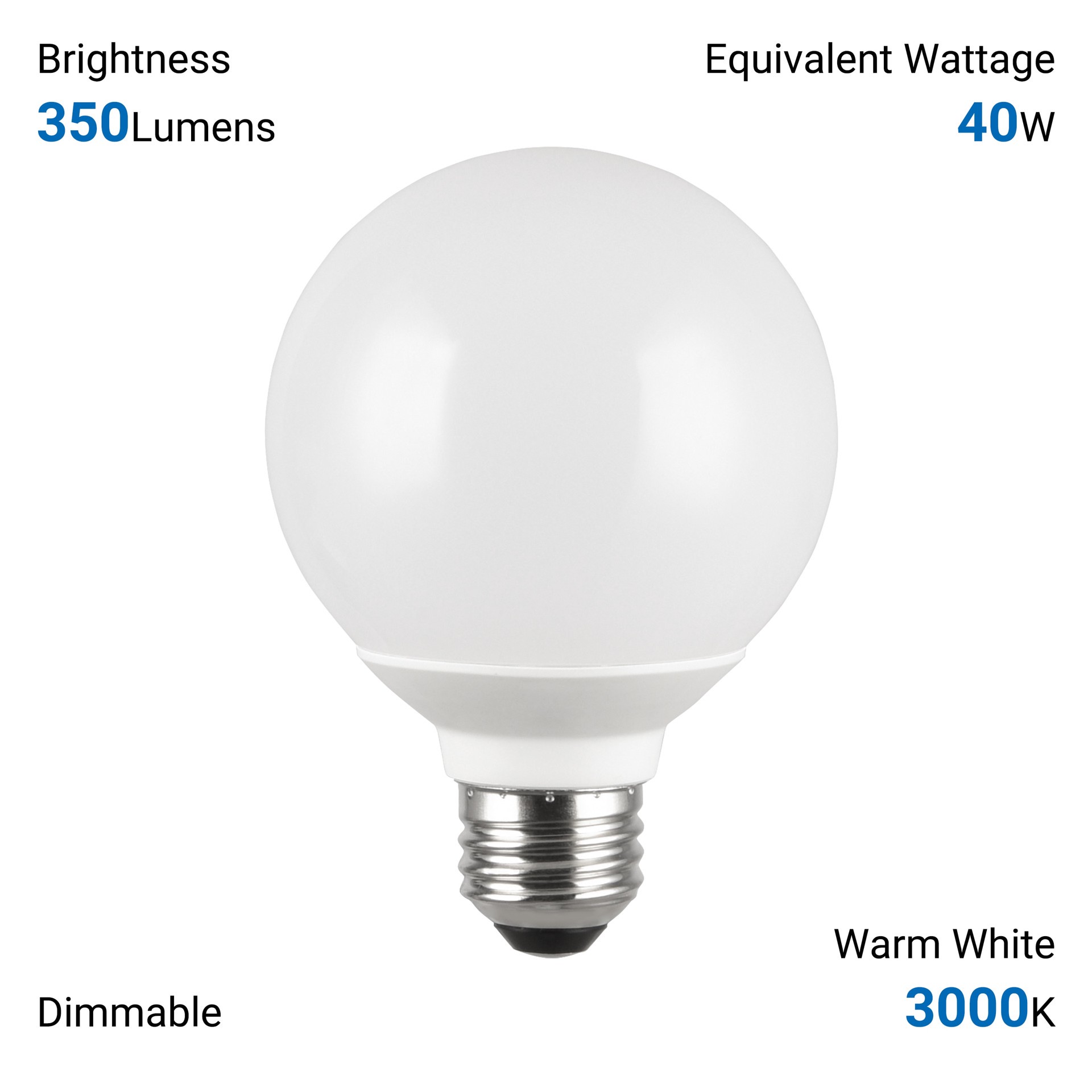 slide 6 of 6, Utilitech Led light bulb 40 -Watt EQ G25 Warm white Medium base (E-26) Dimmable LED Decorative Light Bulb 4 -Pack, 1 ct