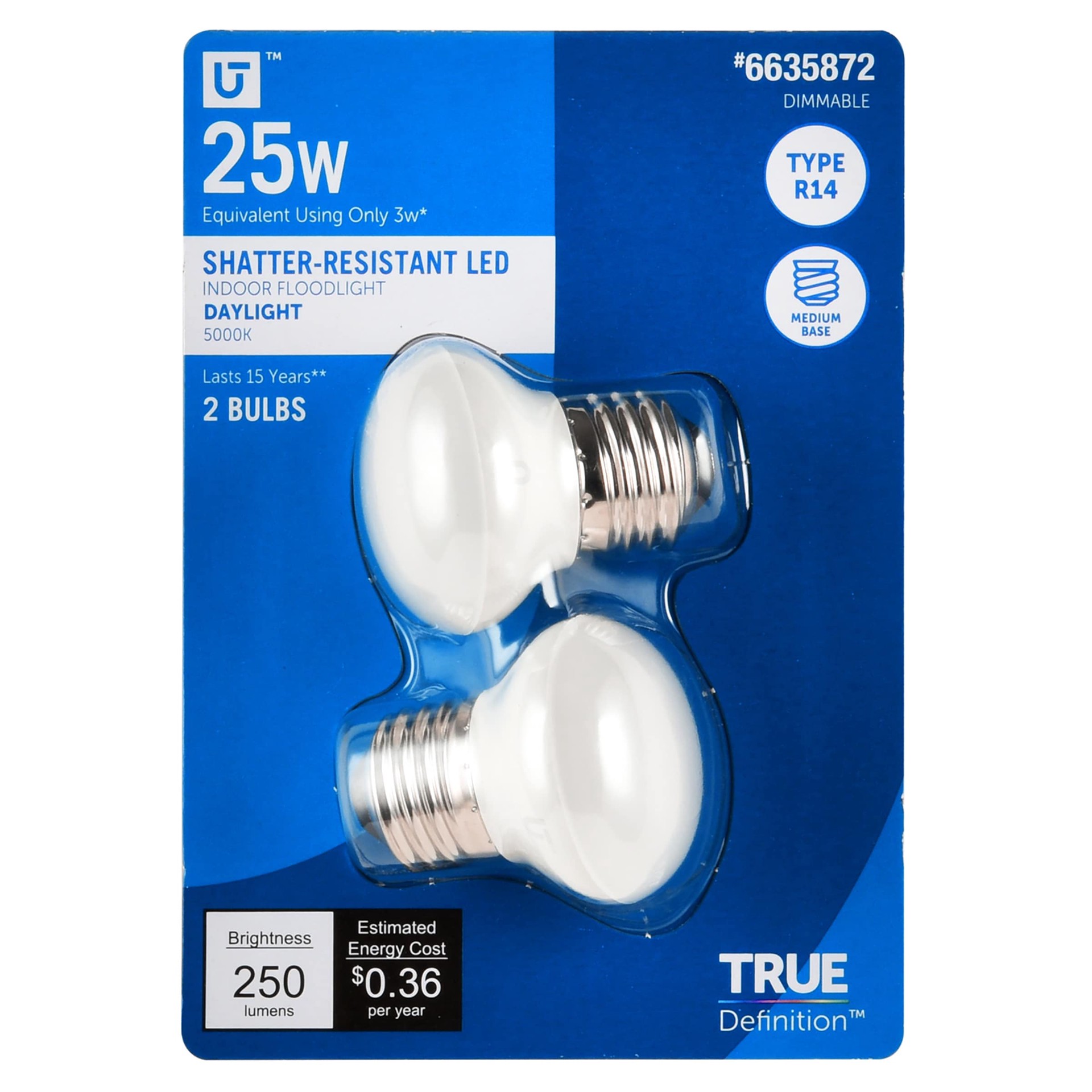 slide 1 of 6, Utilitech Led light bulb 25 -Watt EQ R14 Daylight E26 Dimmable LED Spot Flood Light Bulb 2 -Pack, 1 ct