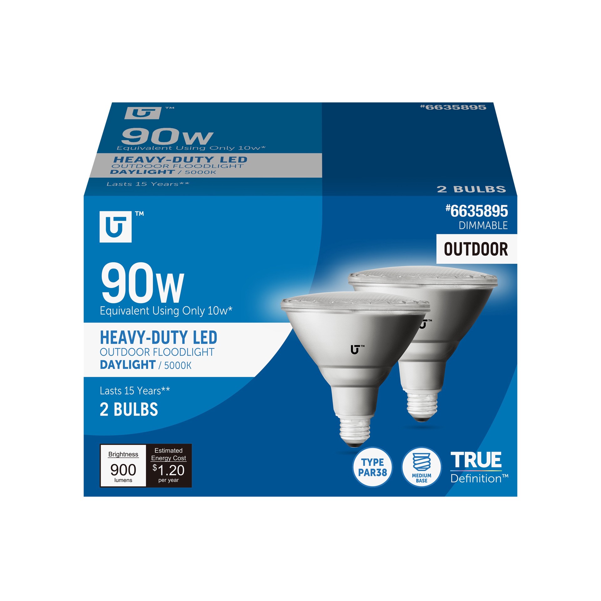 slide 1 of 6, Utilitech Led light bulb 90 -Watt EQ PAR38 Daylight E26 Dimmable LED Spot Flood Light Bulb 2 -Pack, 1 ct