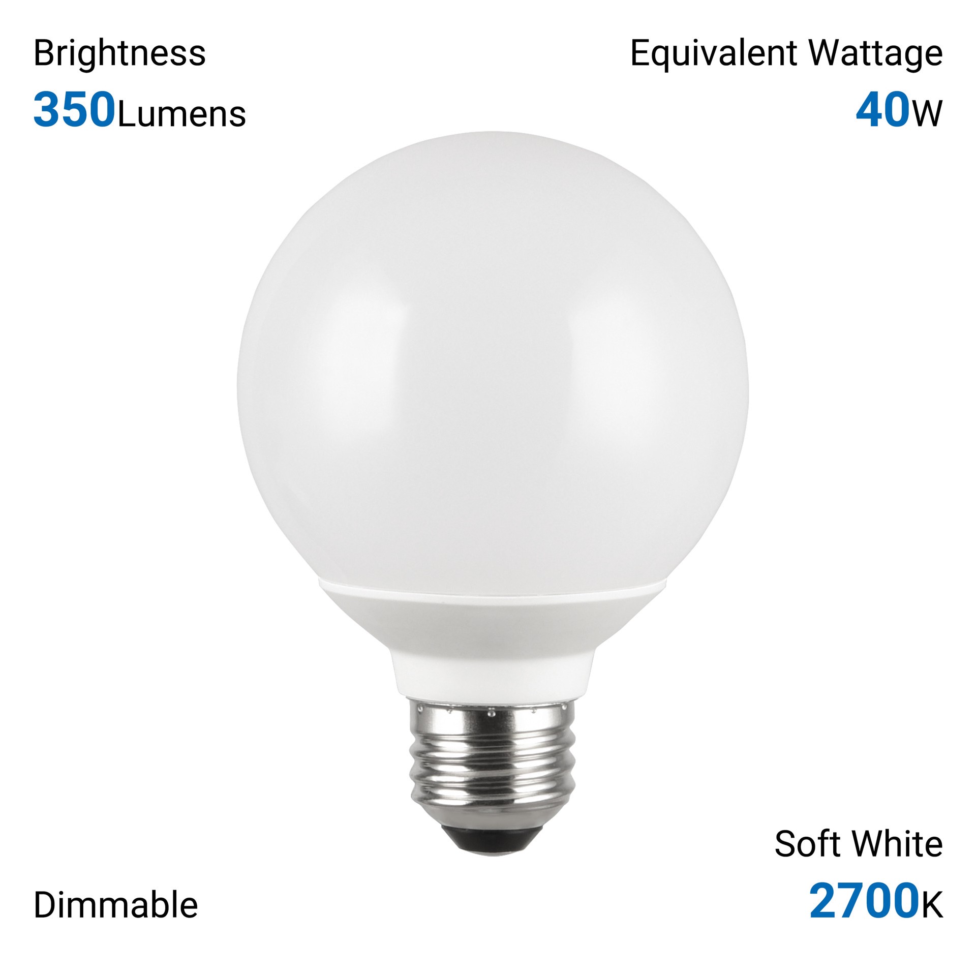 slide 6 of 6, Utilitech Led light bulb 40 -Watt EQ G25 Soft white Medium base (E-26) Dimmable LED Decorative Light Bulb 4 -Pack, 1 ct