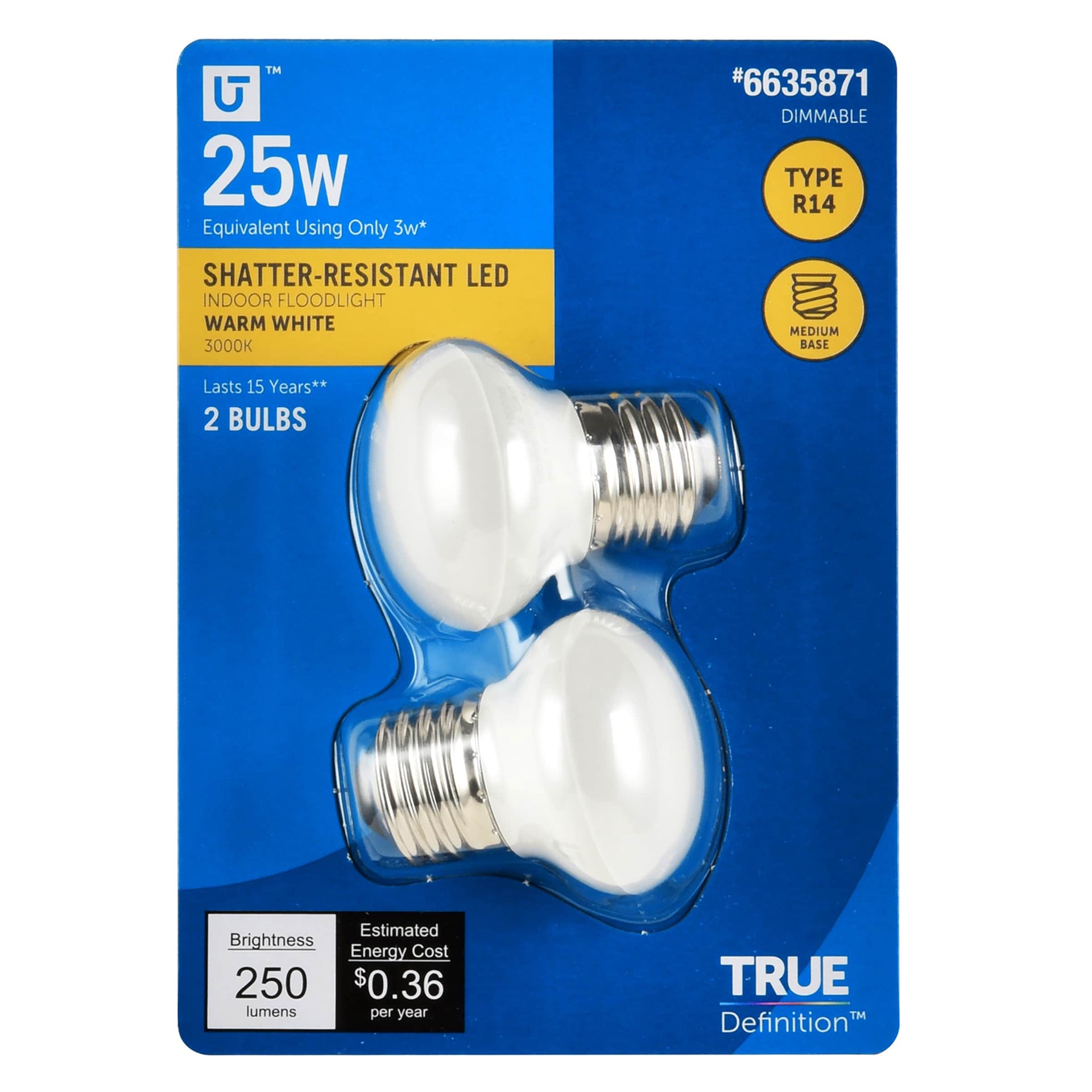 slide 1 of 6, Utilitech Led light bulb 25 -Watt EQ R14 Warm white E26 Dimmable LED Spot Flood Light Bulb 2 -Pack, 1 ct