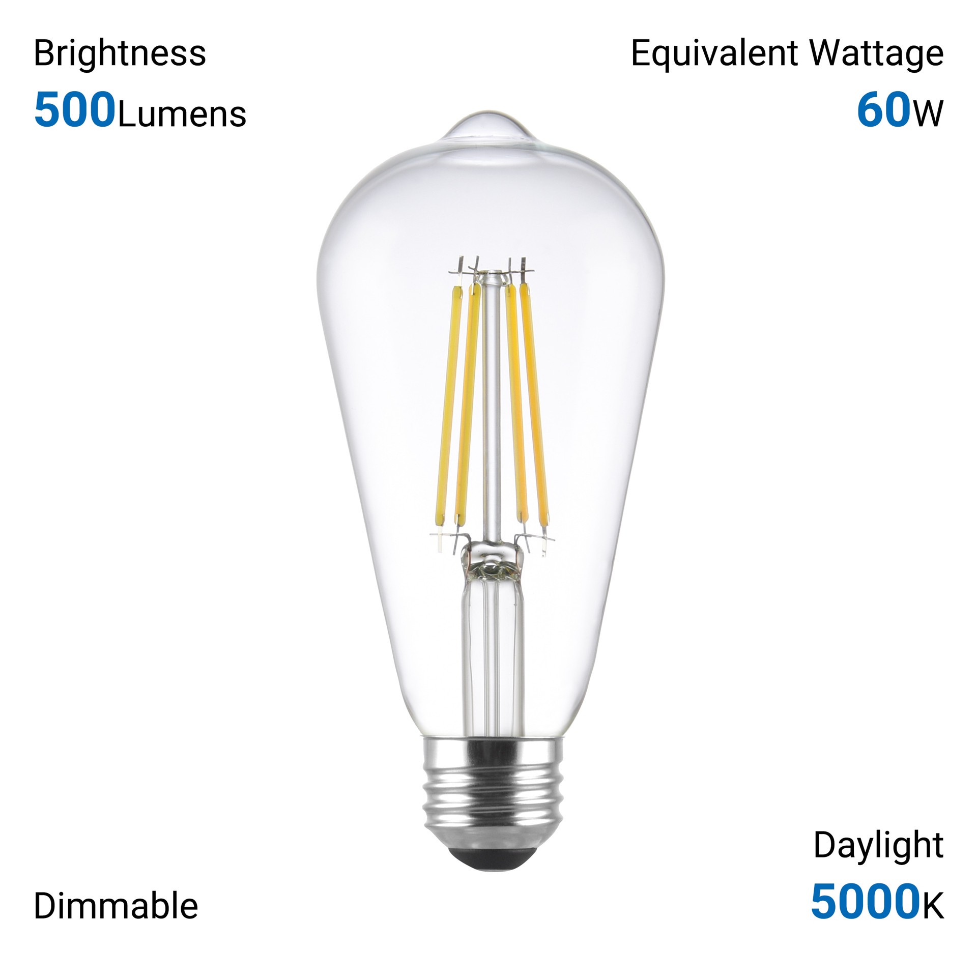 slide 6 of 6, Utilitech Led light bulb 60 -Watt EQ ST19 Daylight E26 Dimmable LED Decorative Light Bulb 6 -Pack, 1 ct
