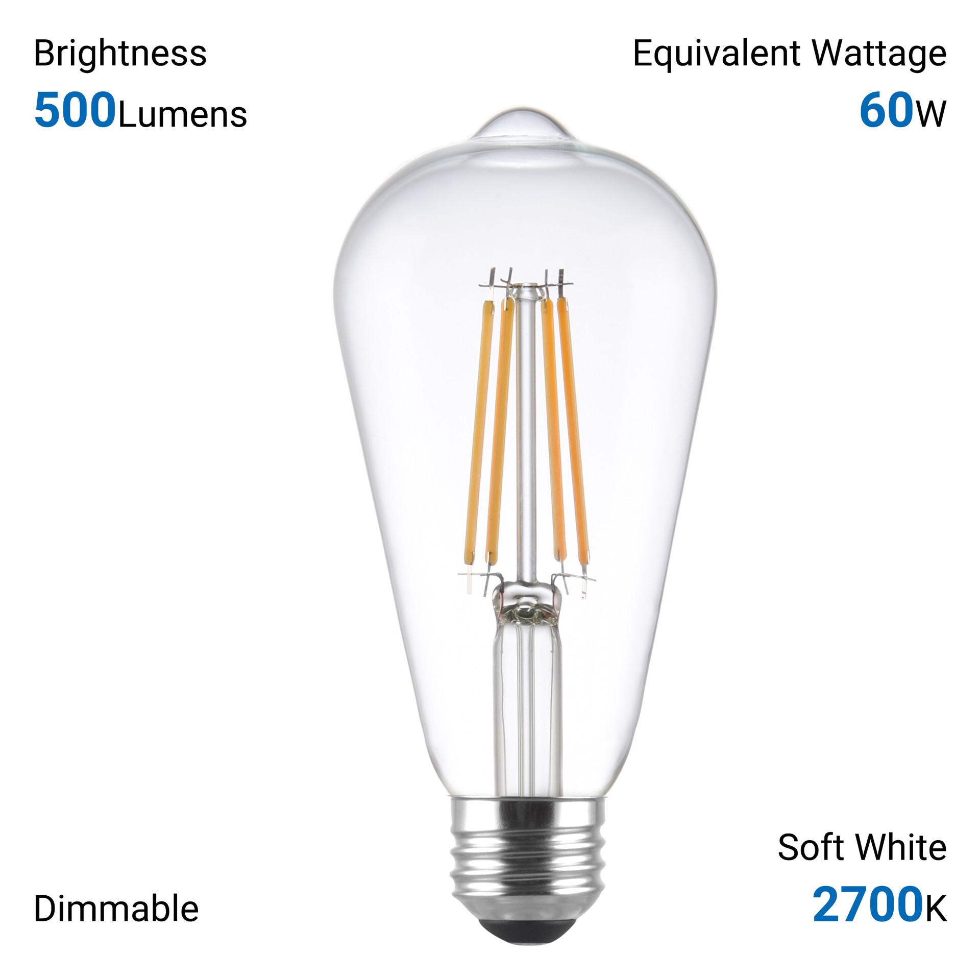 slide 6 of 6, Utilitech Led light bulb 60 -Watt EQ ST19 Soft white E26 Dimmable LED Decorative Light Bulb 6 -Pack, 1 ct
