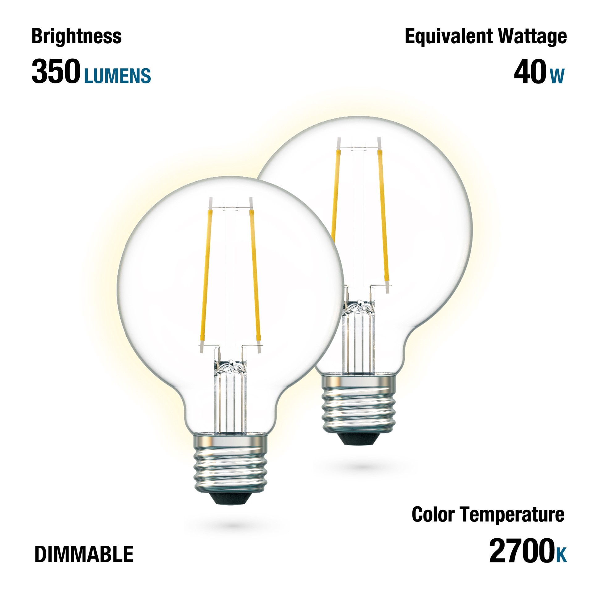 slide 6 of 6, Utilitech 40 -Watt EQ G25 Soft white E26 Dimmable LED General purpose Light Bulb 2 -Pack, 1 ct
