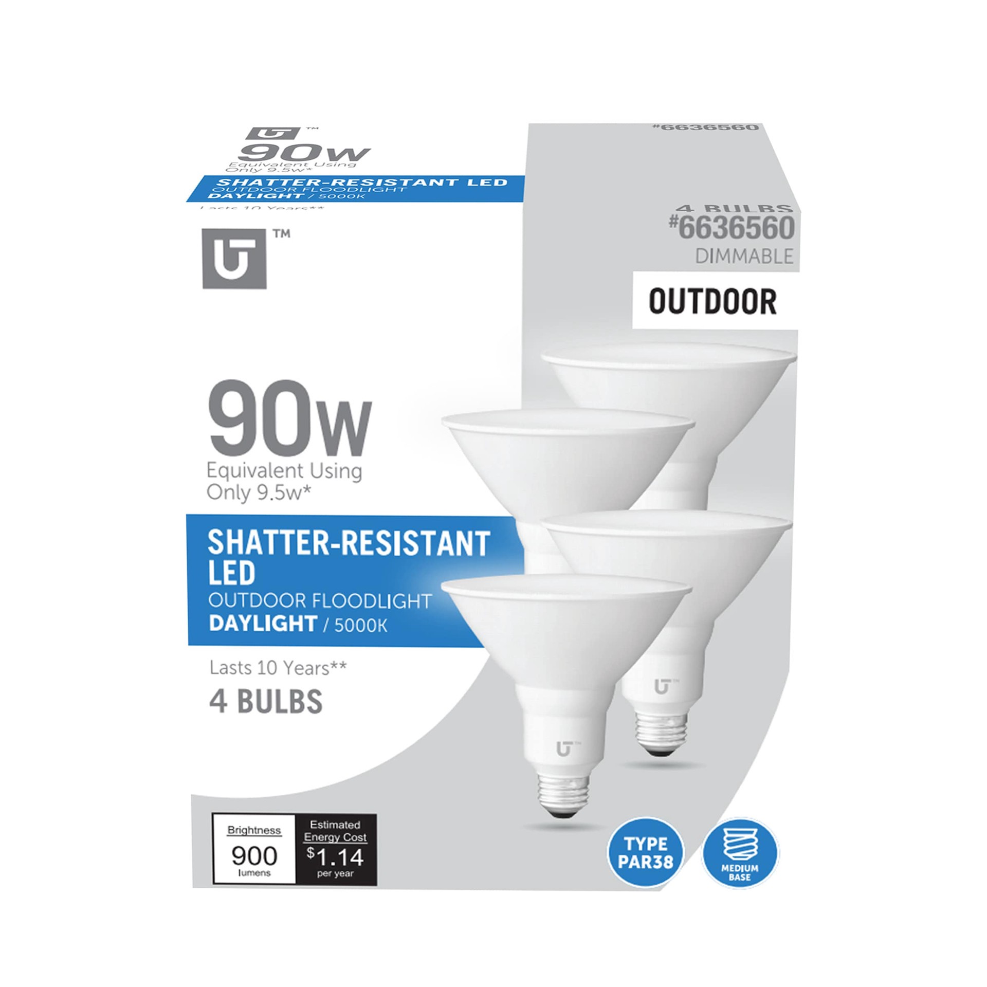 slide 1 of 6, Utilitech 90 -Watt EQ PAR38 Daylight E26 Dimmable LED General purpose Light Bulb 4 -Pack, 1 ct