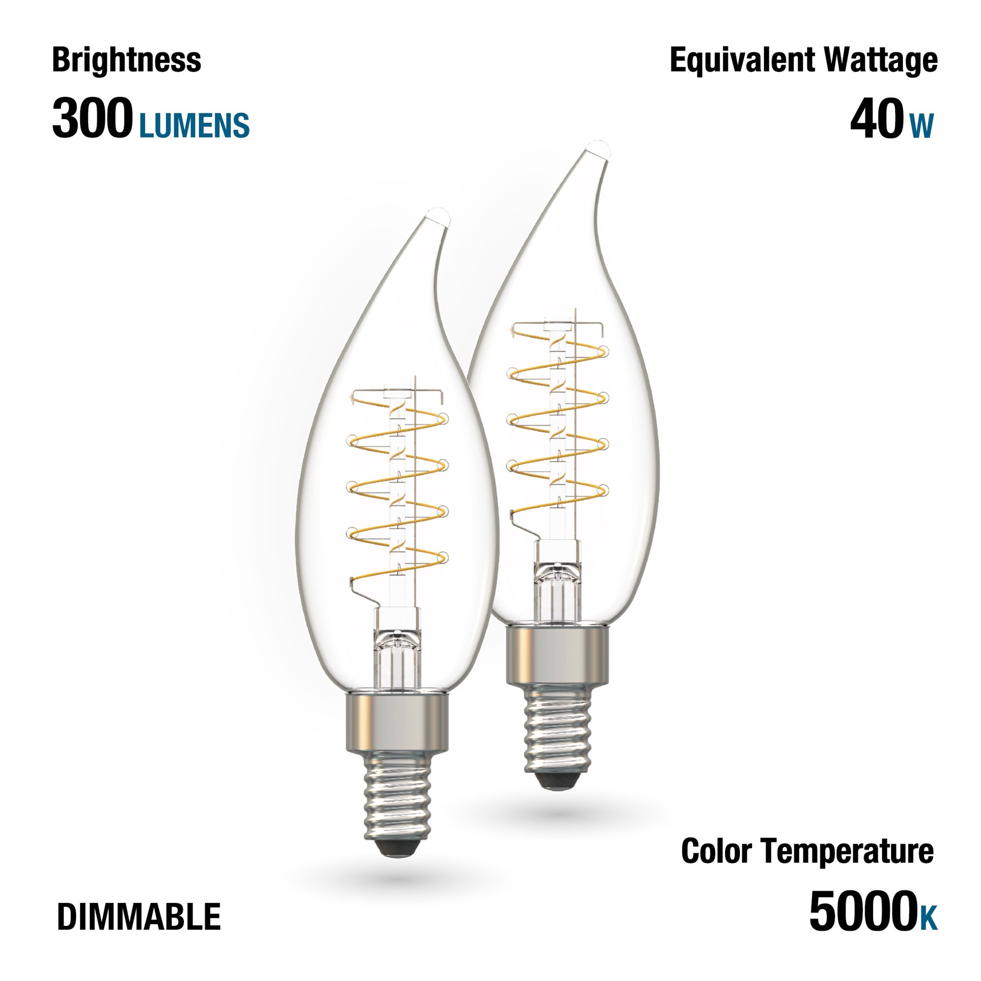 slide 6 of 6, Utilitech 40 -Watt EQ CA11 Daylight Candelabra base (E-12) Dimmable LED General purpose Light Bulb 2 -Pack, 1 ct