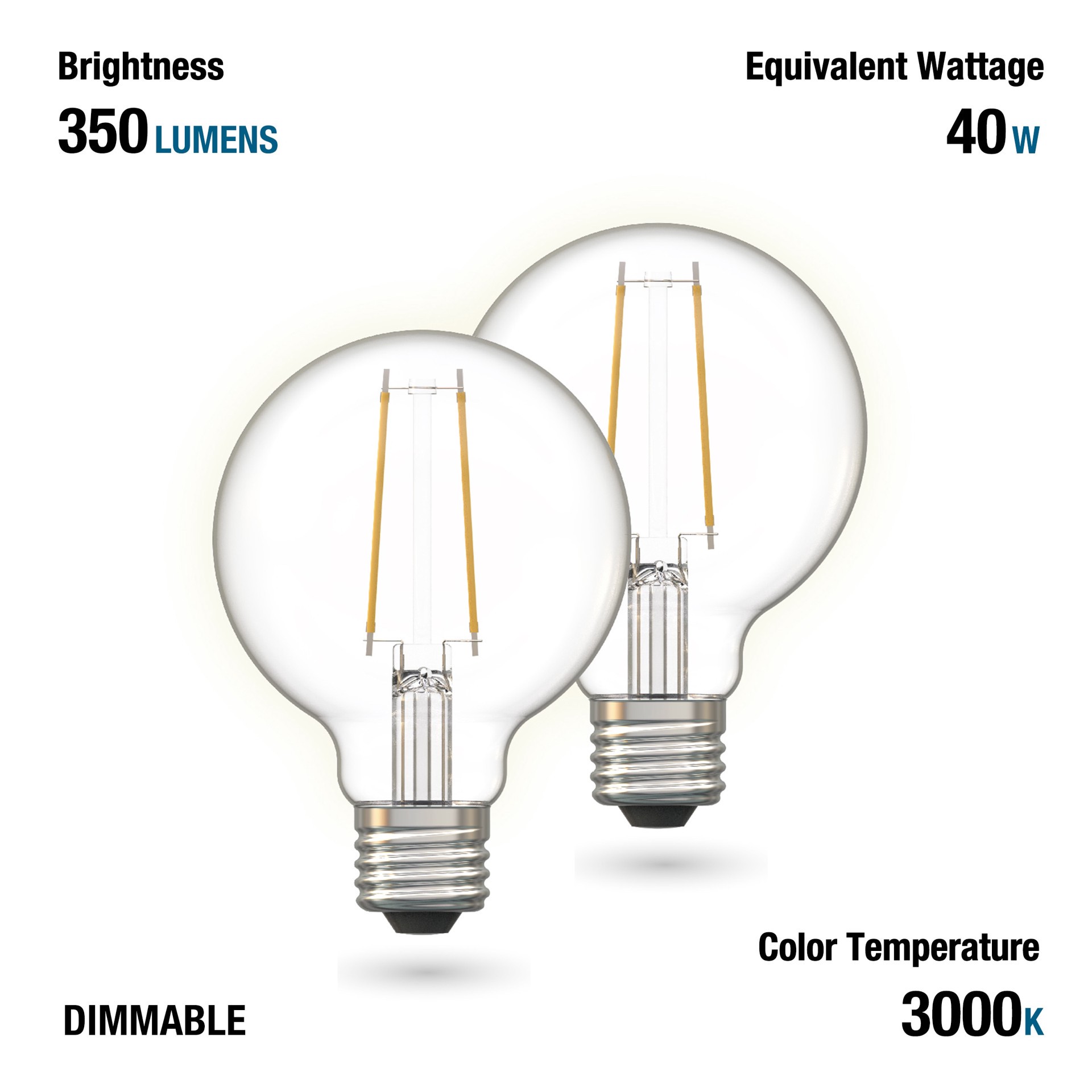 slide 6 of 6, Utilitech 40 -Watt EQ G25 Warm white E26 Dimmable LED General purpose Light Bulb 2 -Pack, 1 ct