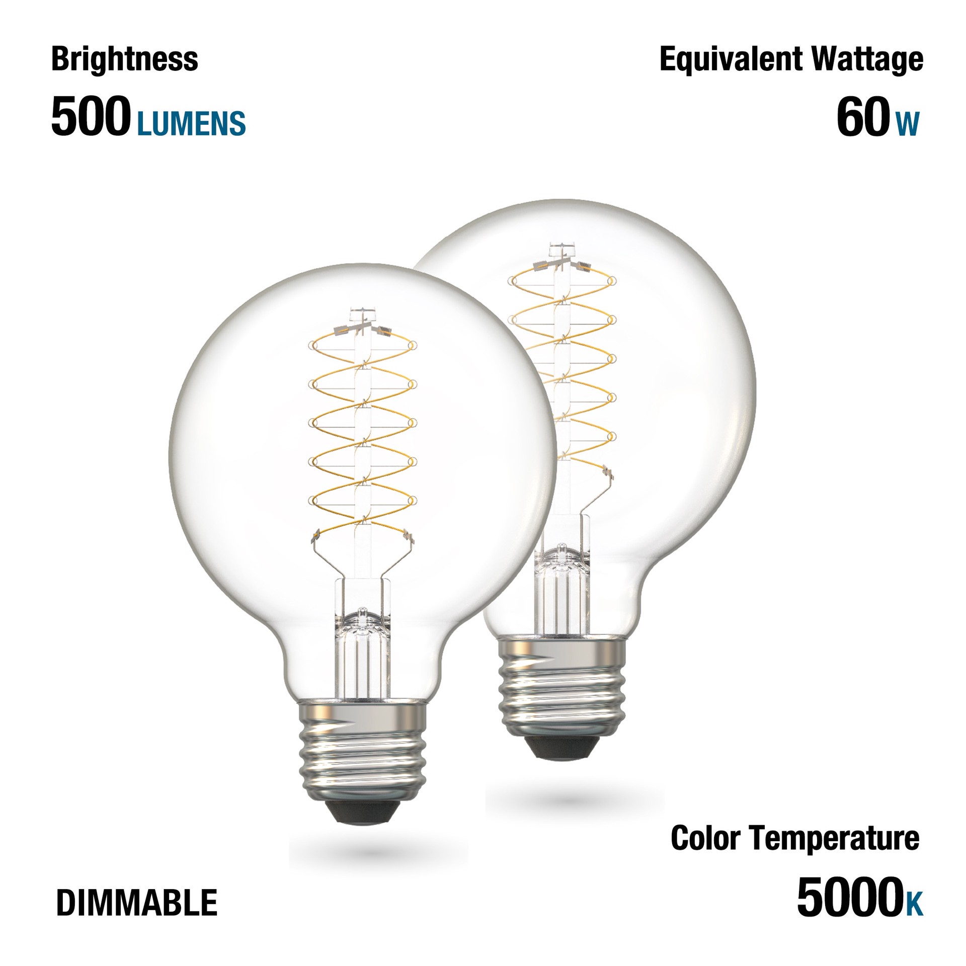 slide 6 of 6, Utilitech 60 -Watt EQ G25 Daylight E26 Dimmable LED General purpose Light Bulb 2 -Pack, 1 ct