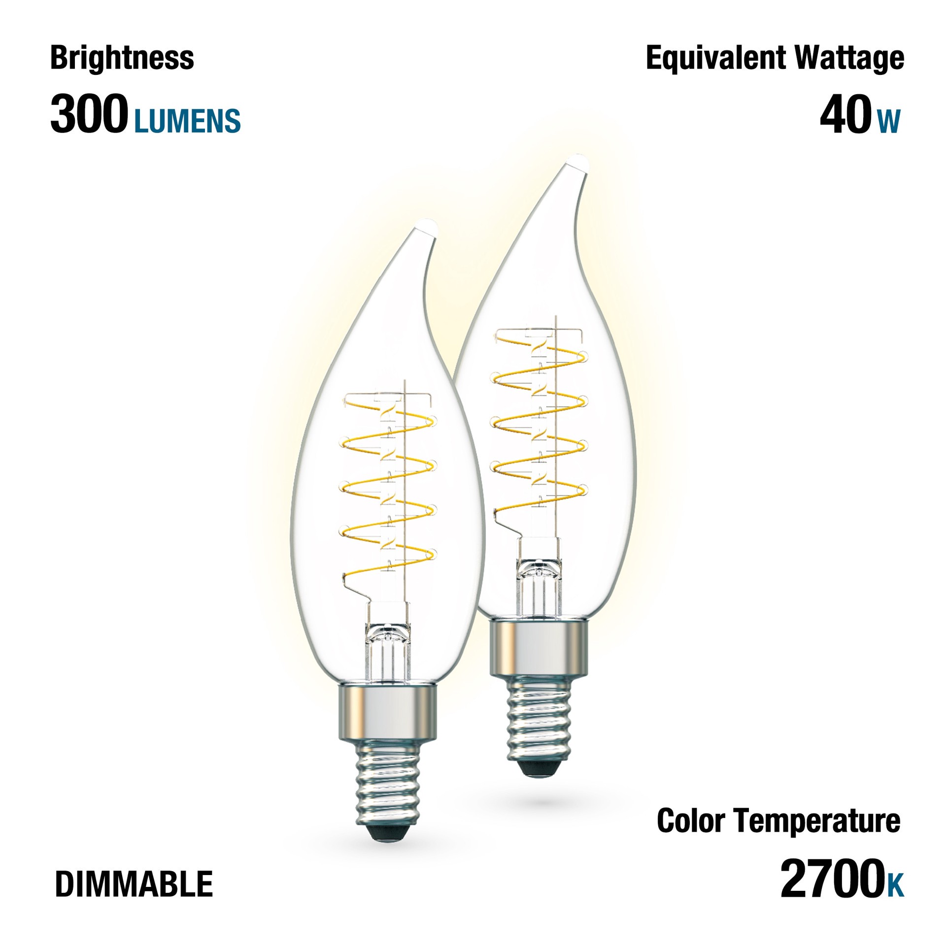 slide 6 of 6, Utilitech 40 -Watt EQ CA11 Soft white Candelabra base (E-12) Dimmable LED General purpose Light Bulb 2 -Pack, 1 ct