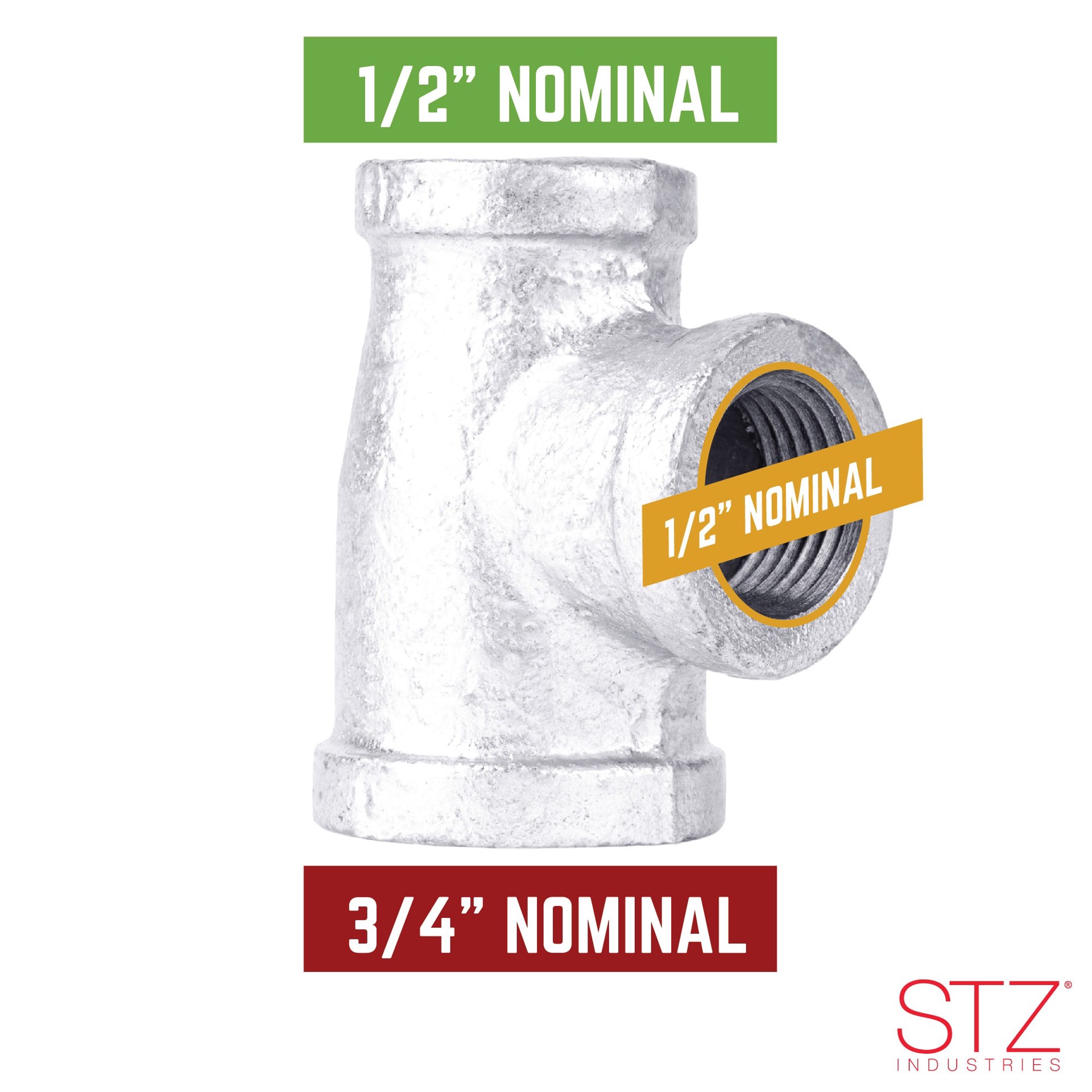 slide 3 of 6, RELIABILT 3/4-in x 1/2-in Galvanized Reducing Tee, 1 ct