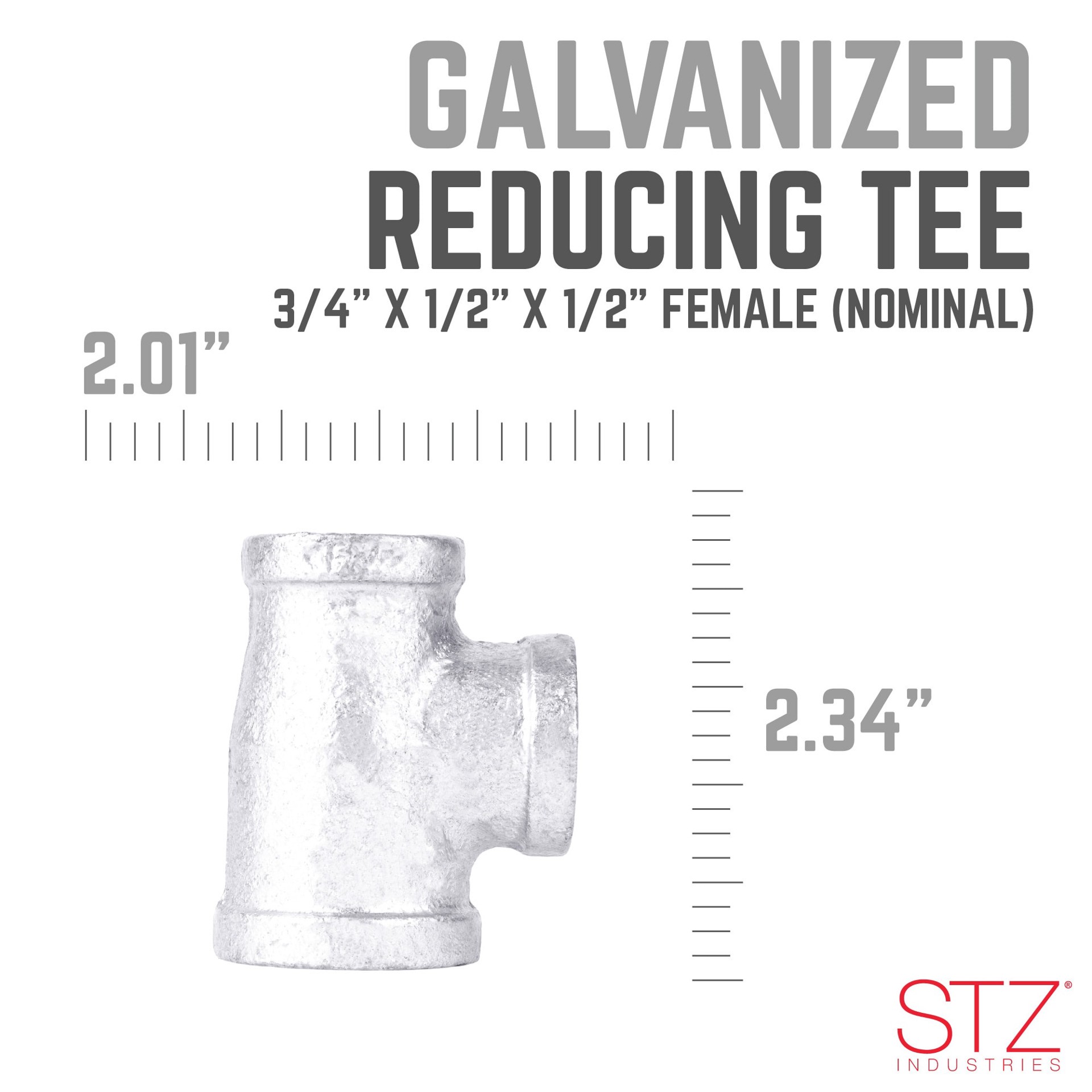 slide 4 of 6, RELIABILT 3/4-in x 1/2-in Galvanized Reducing Tee, 1 ct