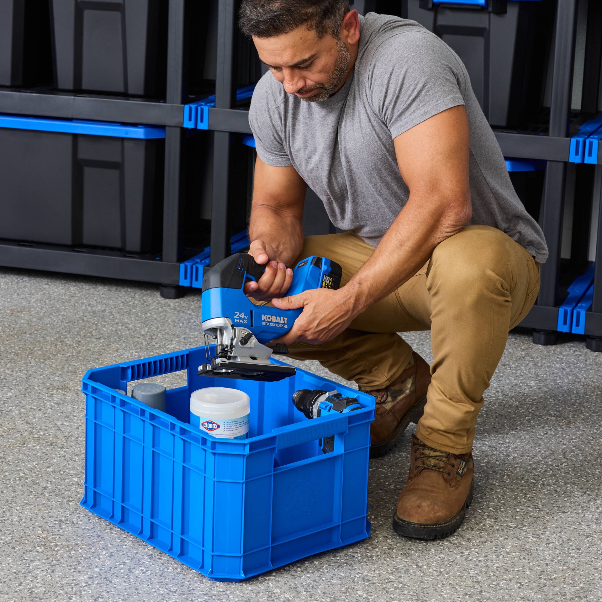 slide 2 of 6, Kobalt Small 8.5 -Gallons ( 34 -Quarts ) Blue Heavy Duty Stackable Tote, 1 ct