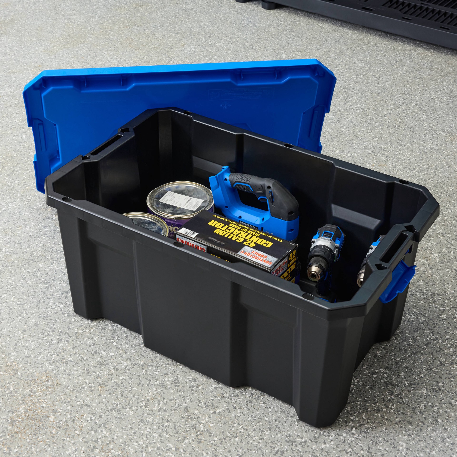 slide 2 of 6, Kobalt Large 27 -Gallons ( 108 -Quarts ) Black Heavy Duty Stackable Tote with Latching Lid, 1 ct