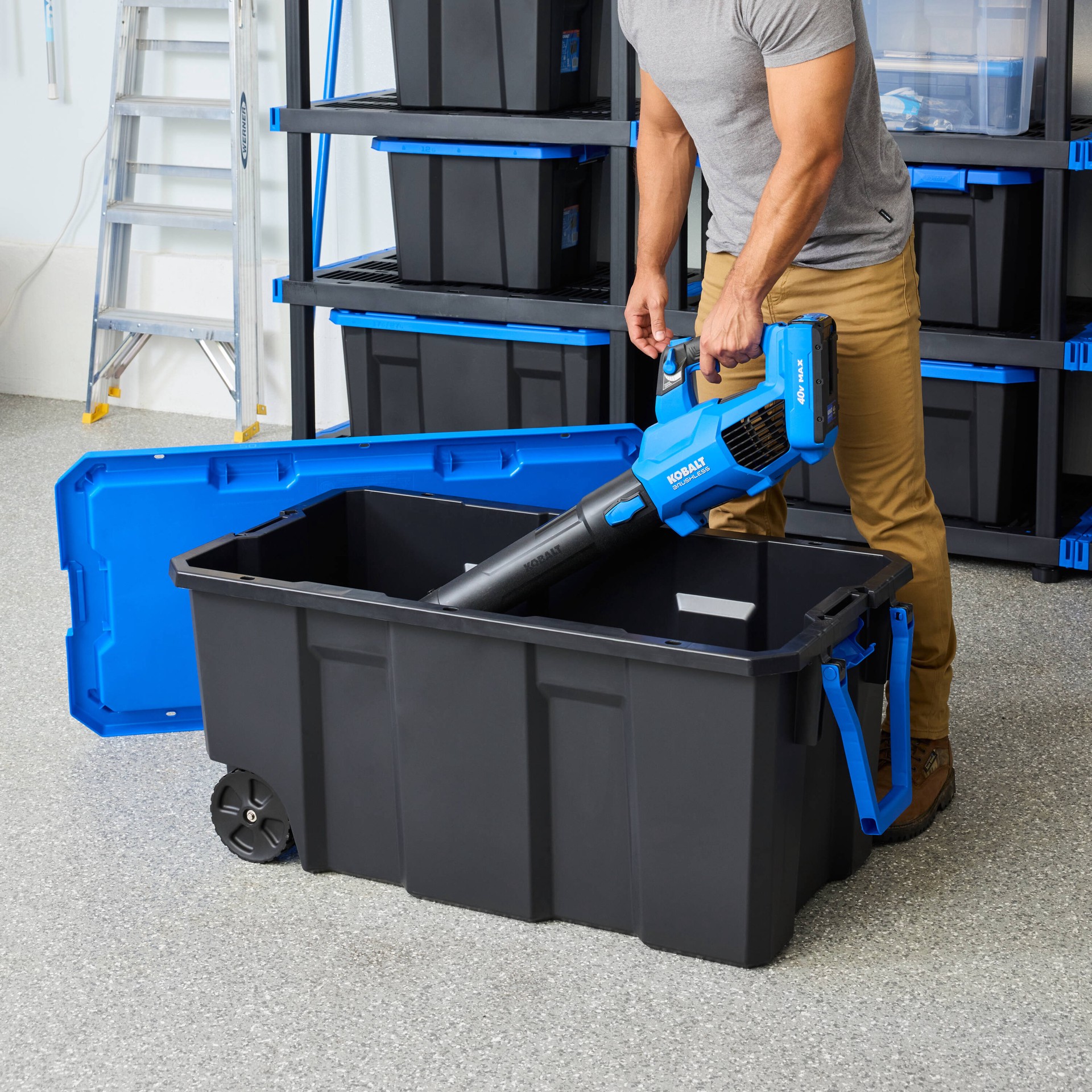 slide 2 of 6, Kobalt X-large 50 -Gallons ( 200 -Quarts ) Black Heavy Duty Rolling Stackable Tote with Latching Lid, 1 ct
