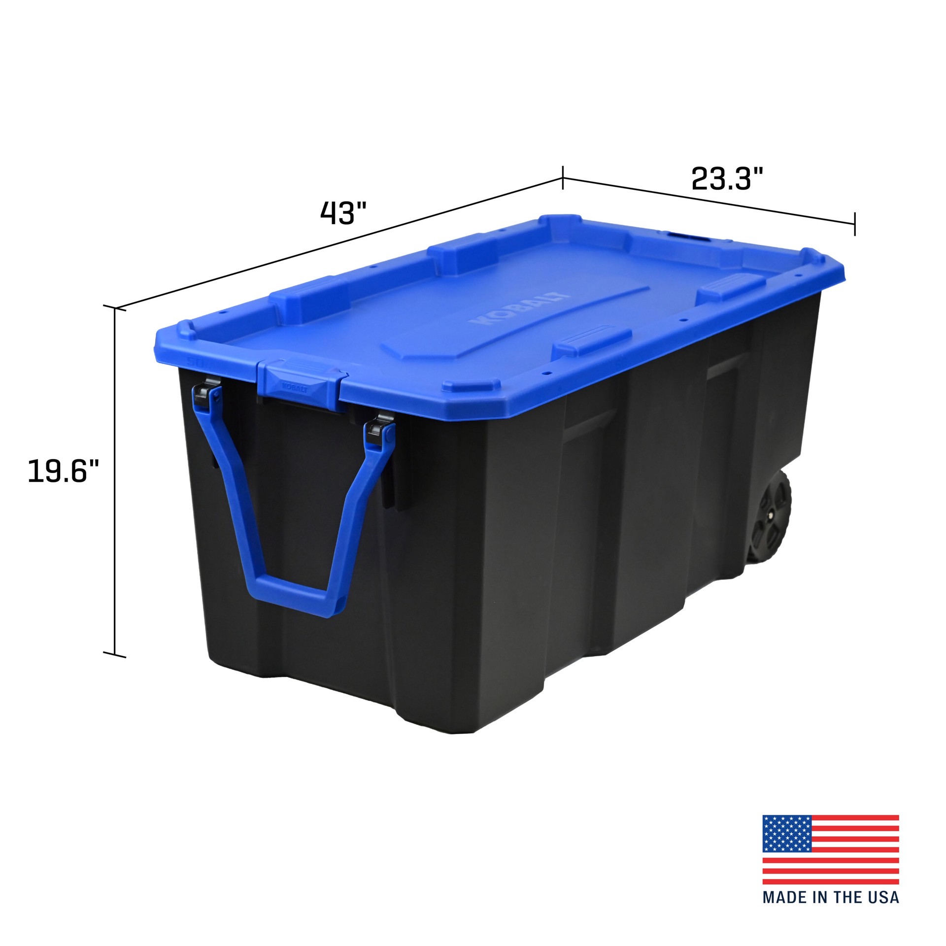 slide 3 of 6, Kobalt X-large 50 -Gallons ( 200 -Quarts ) Black Heavy Duty Rolling Stackable Tote with Latching Lid, 1 ct