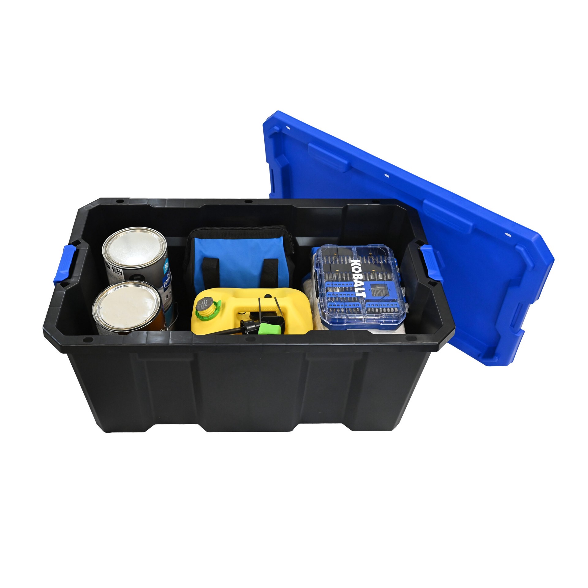 slide 2 of 6, Kobalt X-large 40 -Gallons ( 160 -Quarts ) Black Heavy Duty Stackable Tote with Latching Lid, 1 ct