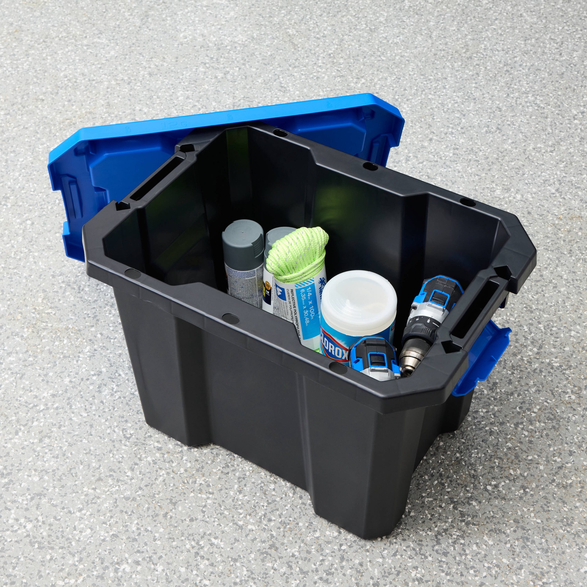slide 2 of 6, Kobalt Small 12 -Gallons ( 48 -Quarts ) Black Heavy Duty Stackable Tote with Latching Lid, 1 ct