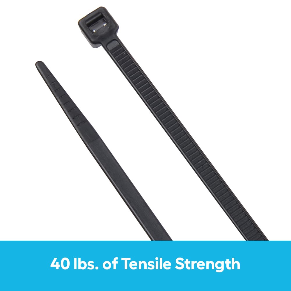 slide 2 of 6, Lowe's Essentials 8-in 40-lb Tensile Strength Nylon Zip ties Black with UV Protection 50 -Pack, 1 ct